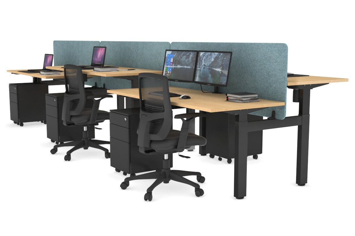 Adjustable 6-Person H Bench Workstation with Black Frame [1400L x 700W] - Perfect for Office, Conference Room, or Collaborative Workspace