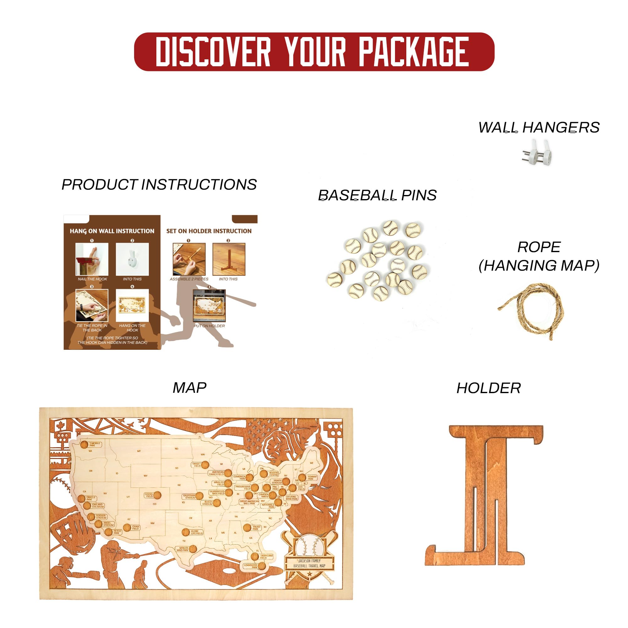 Custom Baseball Stadium Map Tracker - Personalized MLB Ballparks Visited Poster | Unique Baseball Gift for Men, Dad, Husband & Coworkers | Perfect for Valentine's Day, Christmas & New Year Gifts | Great for Sports Fans, Office Decor & Man Cave Wall Art