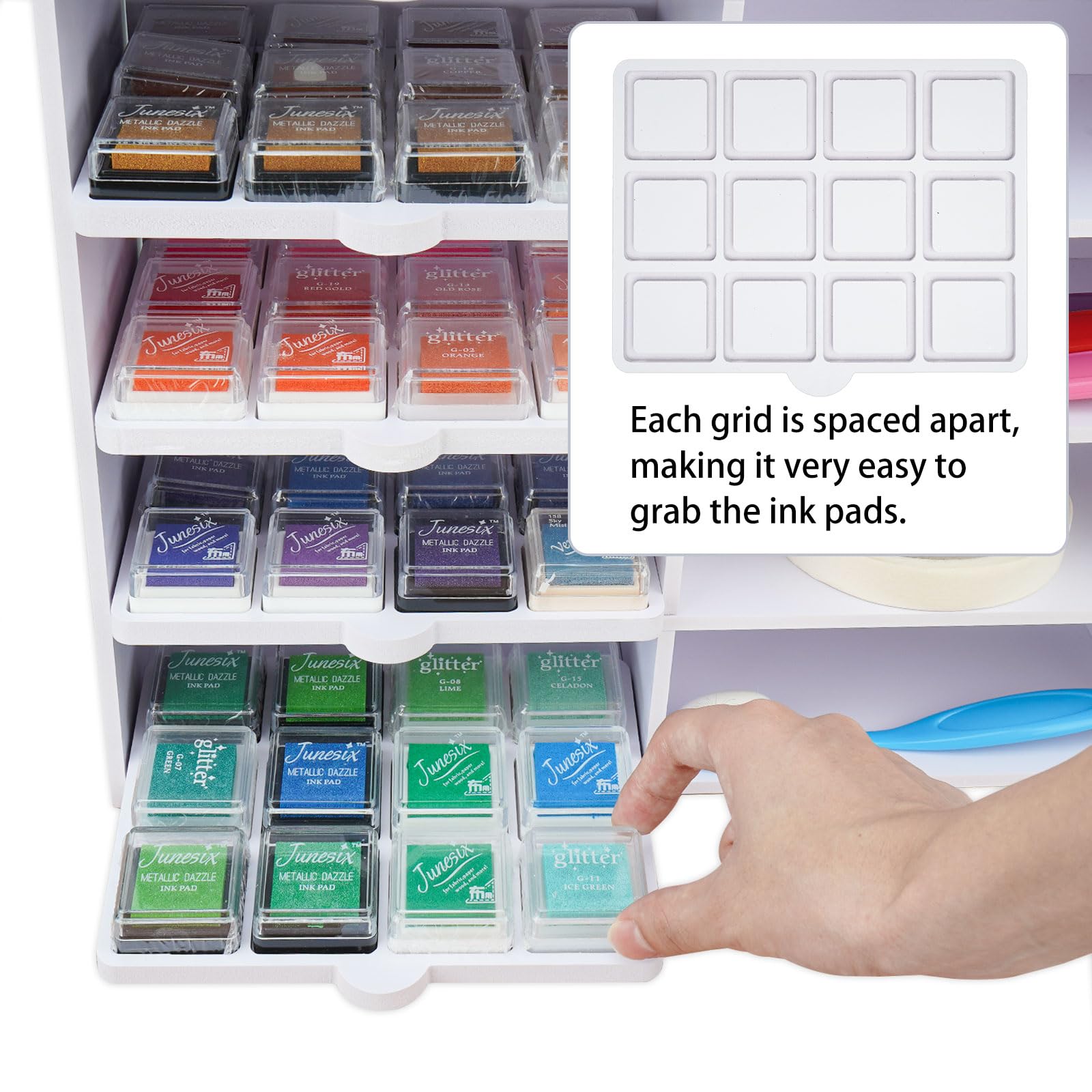 Sanfurney Mini Ink Pad Cube Caddy - Stamp Pad Storage Tray Organizer (Holds 12 Ink Pads per Tray, Set of 5 Trays for 60 Total) - Perfect for Craft Rooms, Scrapbooking & DIY Stamping Projects