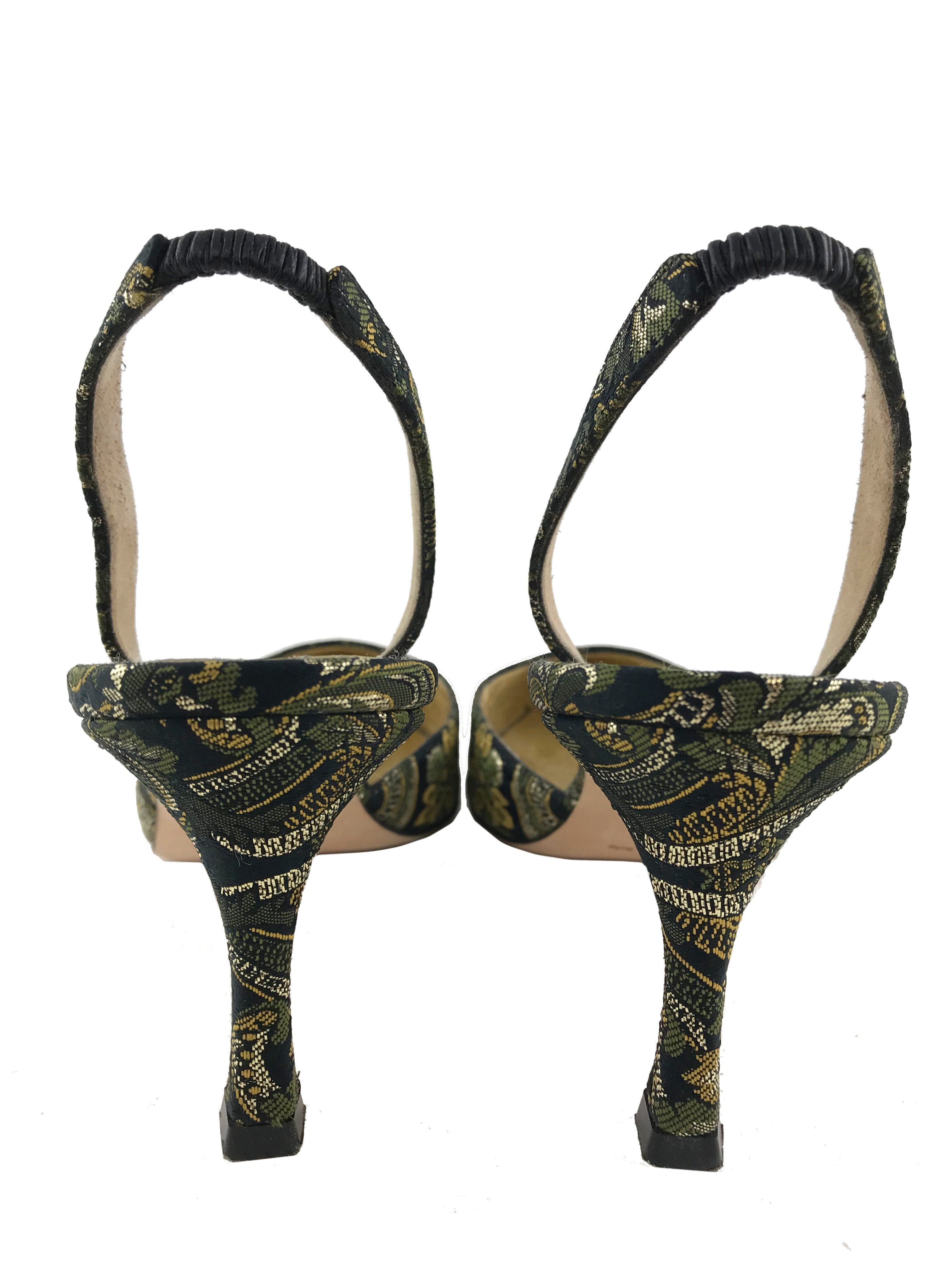 Manolo Blahnik Jacquard Carolyne Slingback Pump Women's Size 9.5 - Elegant Heels for Weddings, Parties & Office Wear