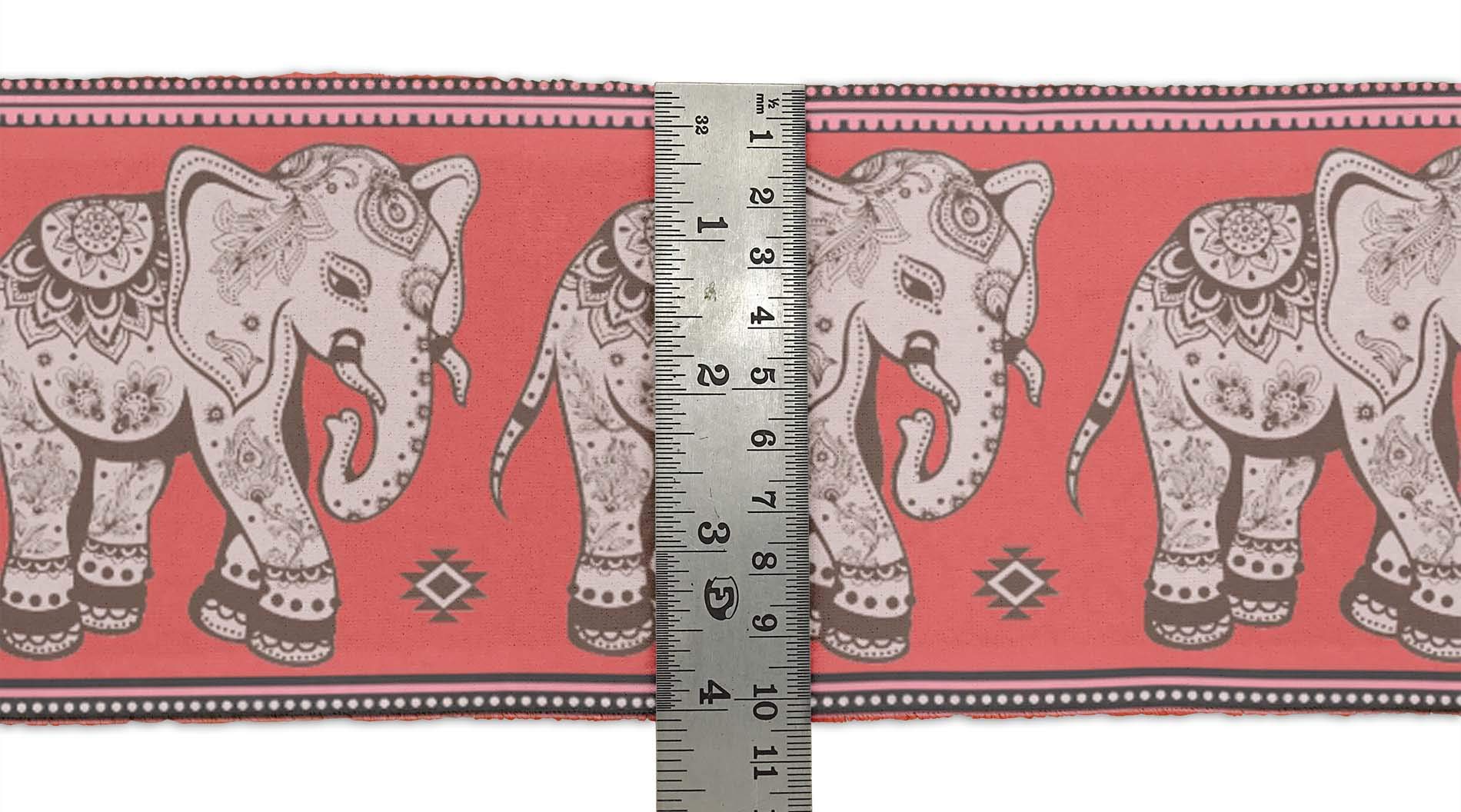 Orange Tribal Elephant Printed Velvet Ribbon Trim - 9 Yards, 3 Inches Wide for Crafts, Sewing & DIY Accessories | Perfect for Home Decor, Gift Wrapping & Fabric Embellishments