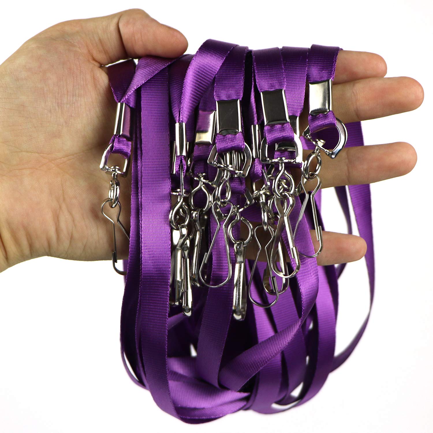 Premium Nylon Lanyards for ID Badges - 50 Pack (Purple) - Office, School & Cruise Use