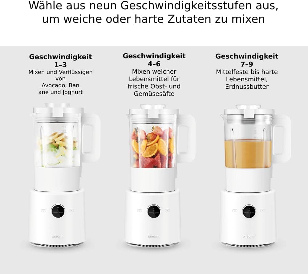 Xiaomi Smart Blender with 8 Multi-Angle Blades, OLED Display Handle, 9 Variable Speeds for Hot & Cold Drinks, 4-Hour Thermal Insulation - White (Italian Version) - Perfect for Smoothies, Juices & Meal Prep at Home