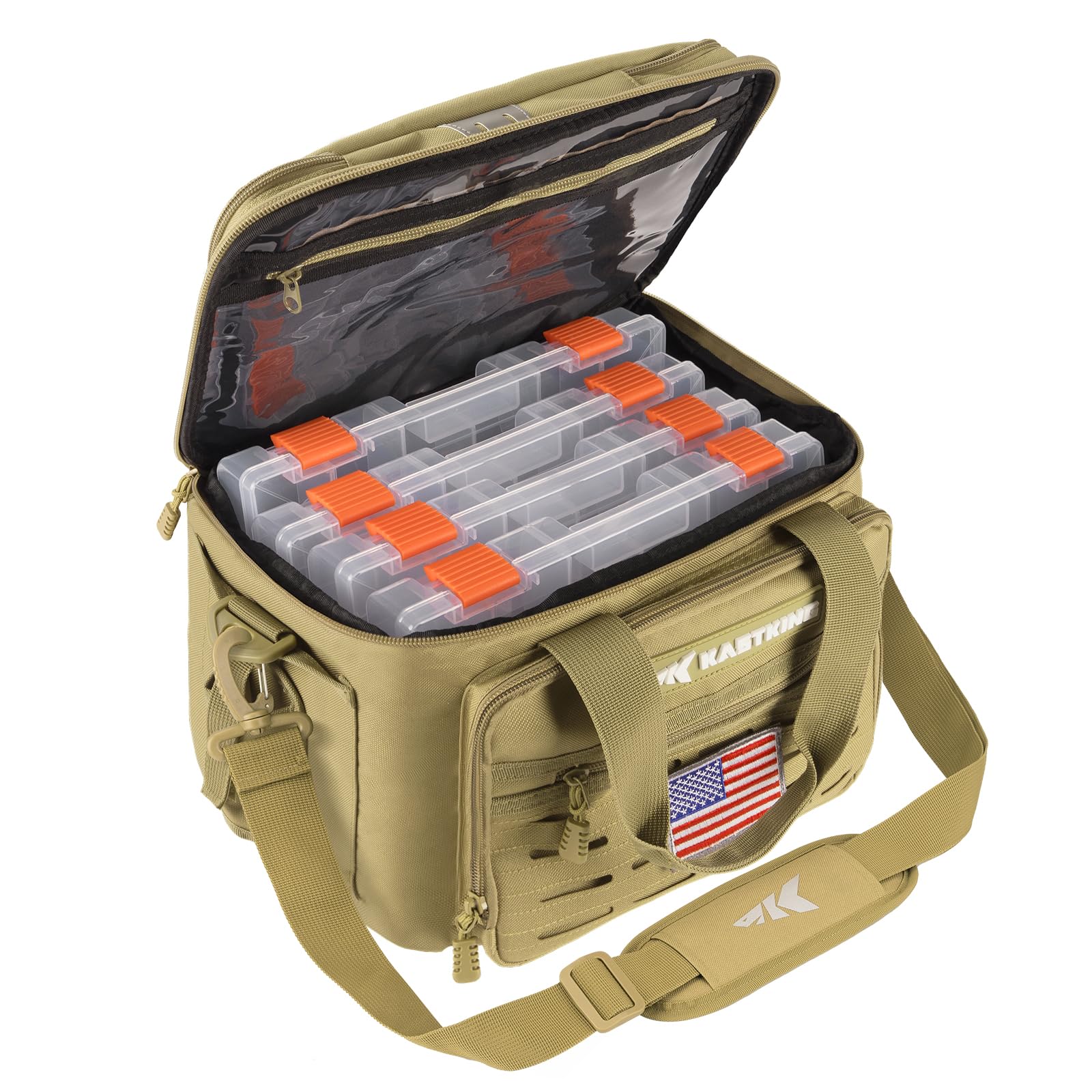 KastKing Karryall Fishing Tackle Bag with 4 * 3600 Tackle Trays - Waterproof Fishing Gear Storage for Saltwater & Freshwater - Perfect for Boat, Shore, and Kayak Fishing Trips