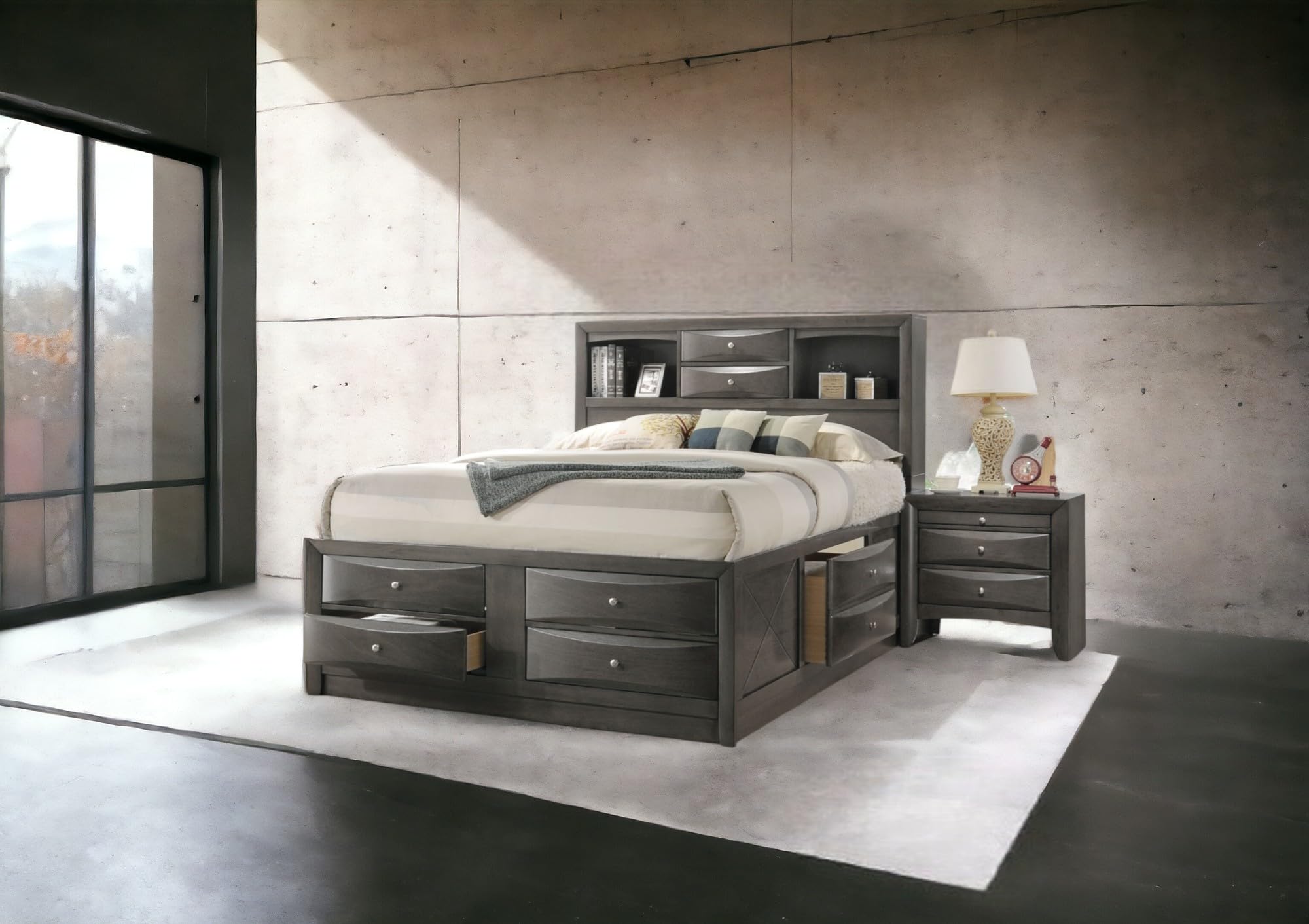 Acme Ireland Full Captain's Bed in Gray Oak - Sturdy Wooden Storage Bed Frame with Drawers - Perfect for Small Bedrooms & Guest Rooms