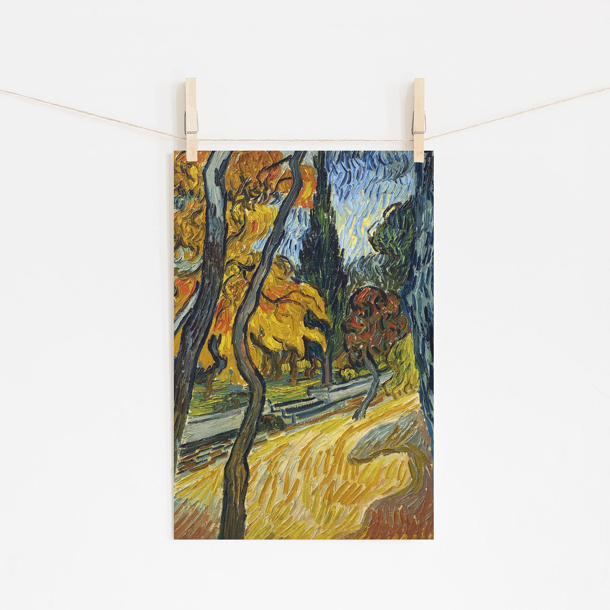 Vincent Van Gogh Trees in The Garden of Saint Paul Hospital (1889) Textured Paper Art Print Poster - 24x16 Inches - Dutch Post-Impressionist Painting Reproduction - Perfect for Home Decor, Office Wall Art & Gift for Art Lovers