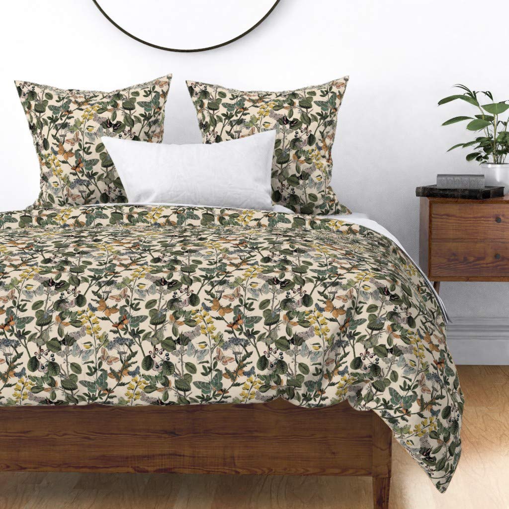 Custom Autumn Butterflies Garden Duvet Cover - King/California King Size | 100% Cotton Sateen Bedding with Vintage Botanical Print | Perfect for Fall Decor & Nature-Inspired Bedroom Design