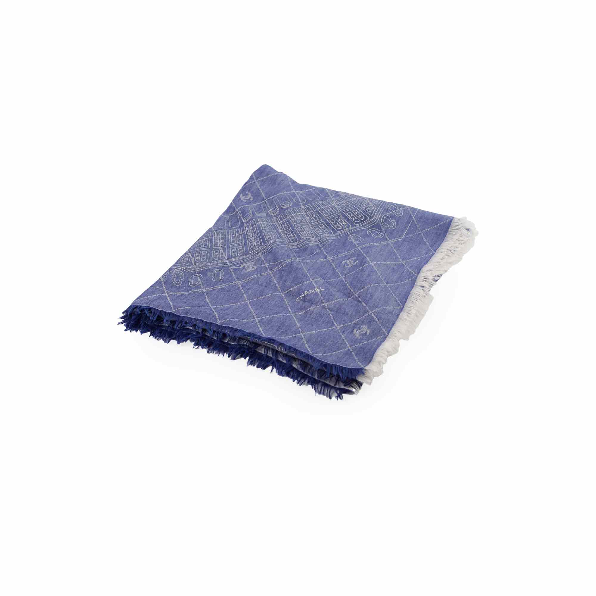 Chanel Blue Cashmere Silk Scarf 140x140cm - Luxury Women's Fashion Accessory for Winter & Special Occasions