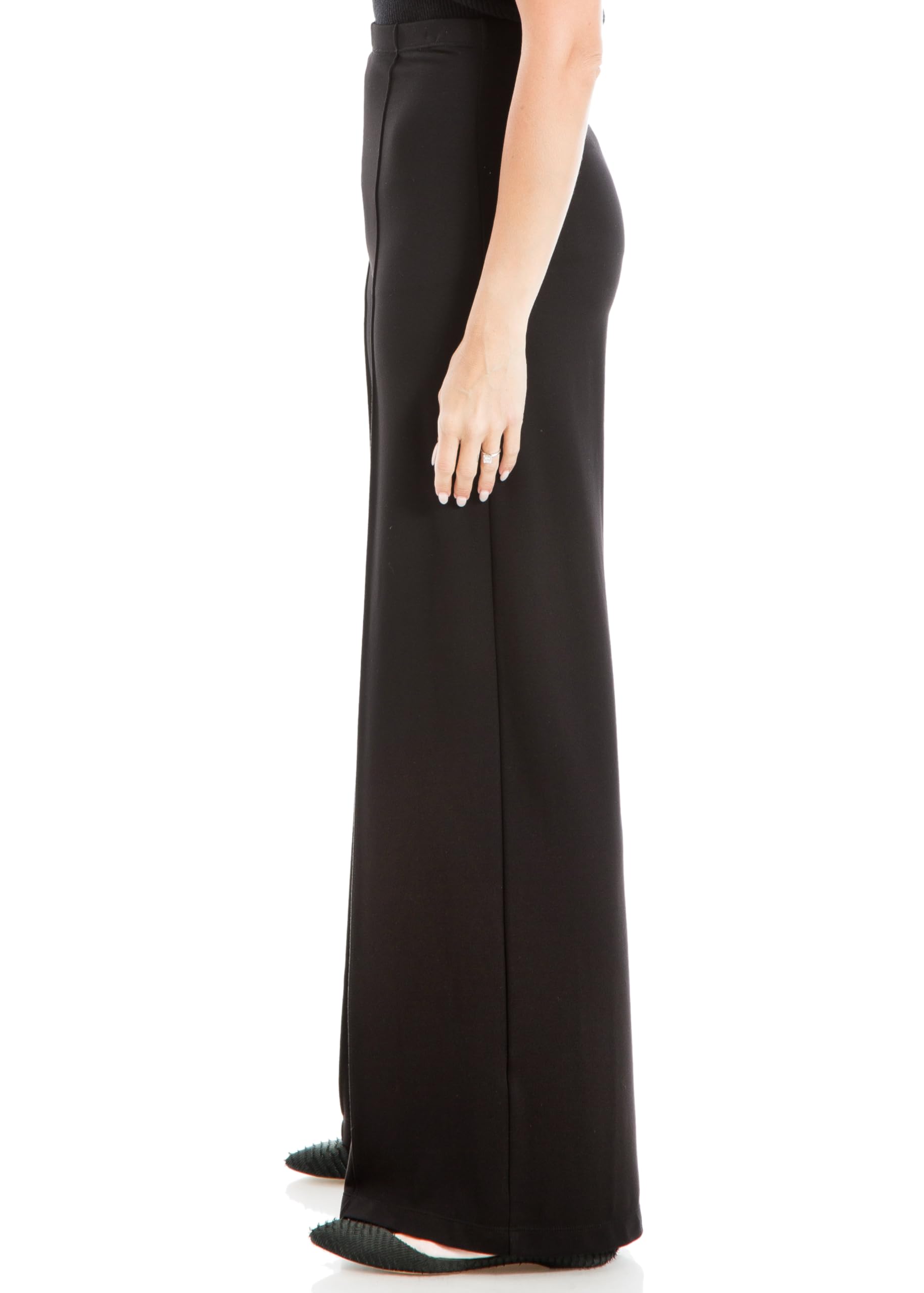 Max Studio Women's High Waist Dressy Wide Leg Ponte Pant with Elastic Waistband - Comfortable Office Pants for Work, Business Casual & Formal Occasions