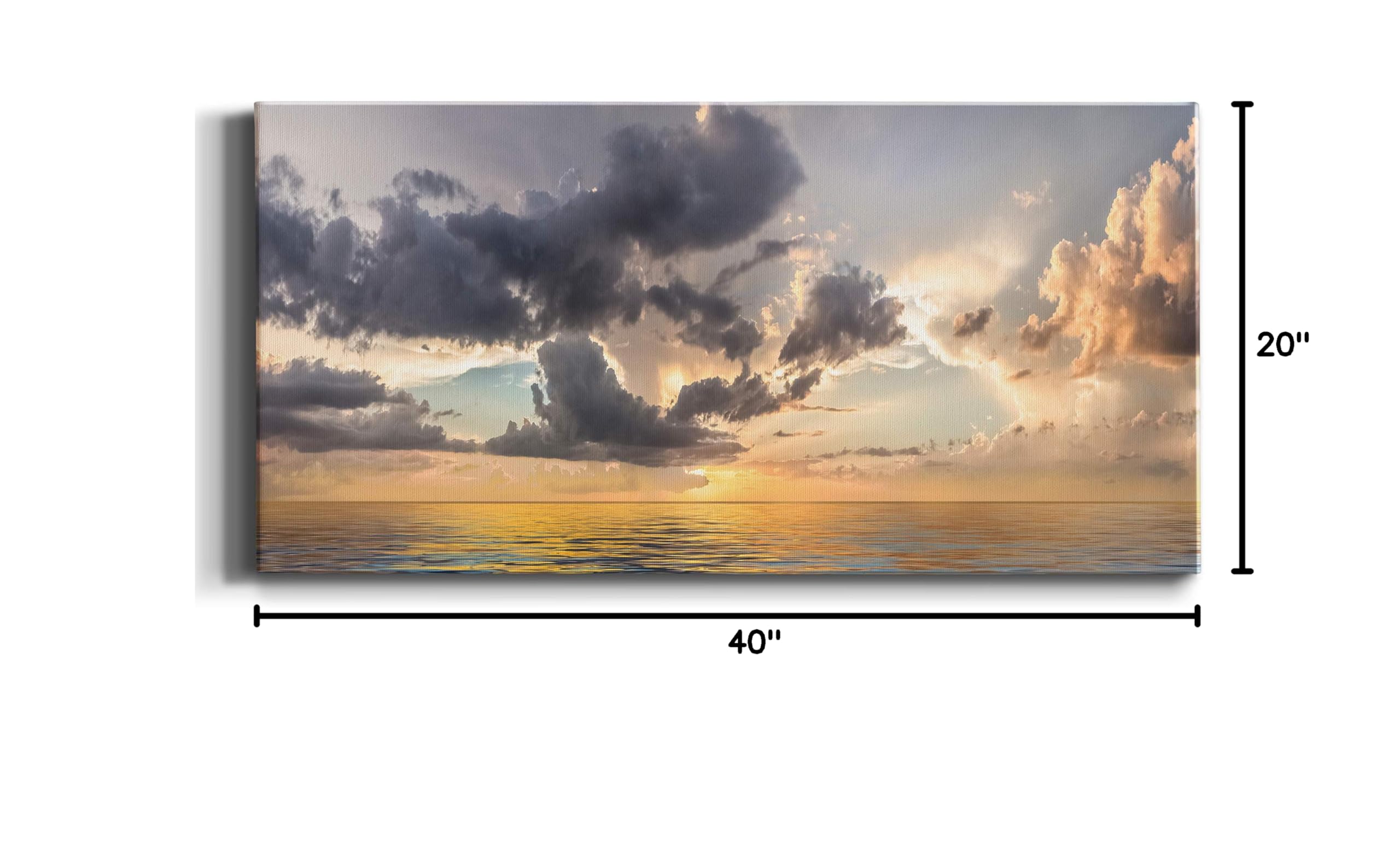 Modern Ocean Sunset Canvas Wall Art - Blue Beach Landscape Print for Living Room, Bedroom, Bathroom & Office Decor - Ready to Hang 20x40 Inches - Perfect for Coastal, Boho & Minimalist Home Styling