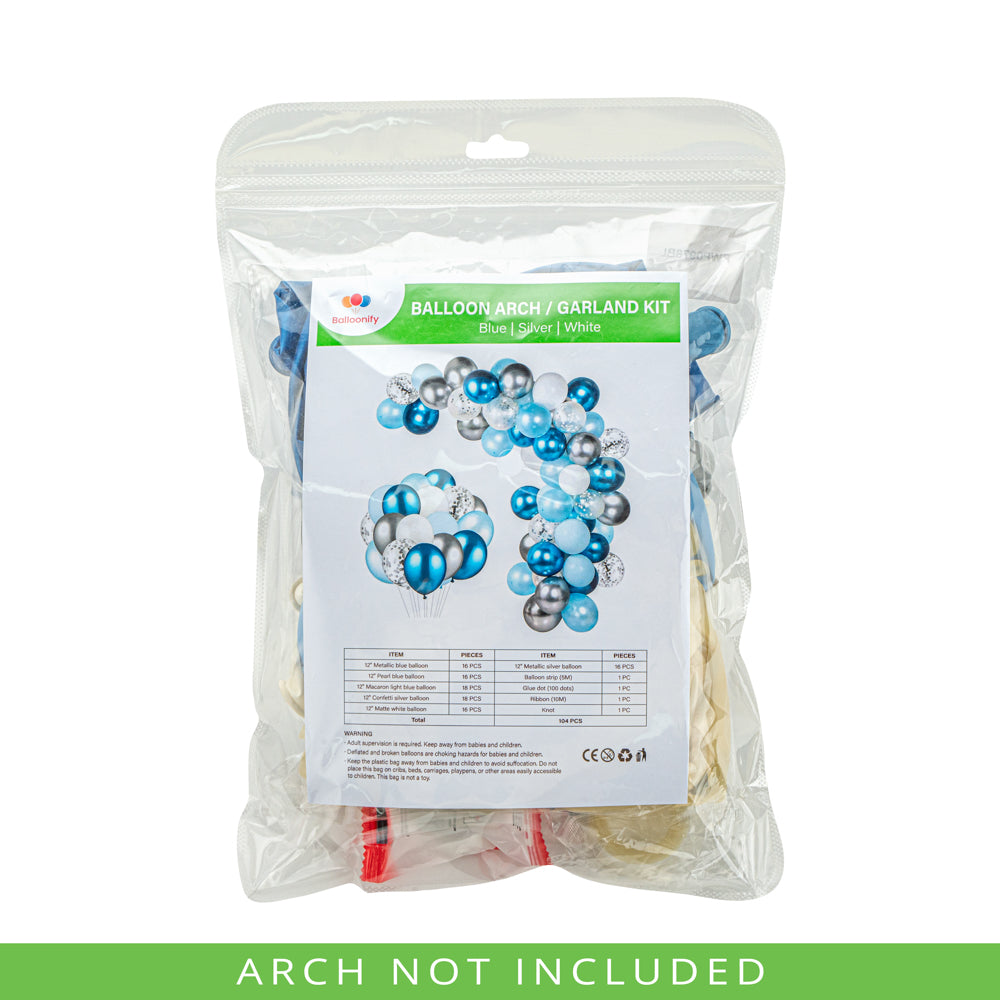 Balloonify Blue, Silver & White Balloon Arch Garland Kit - 104 Pieces for Party Decorations, Weddings, Baby Showers & Birthday Celebrations