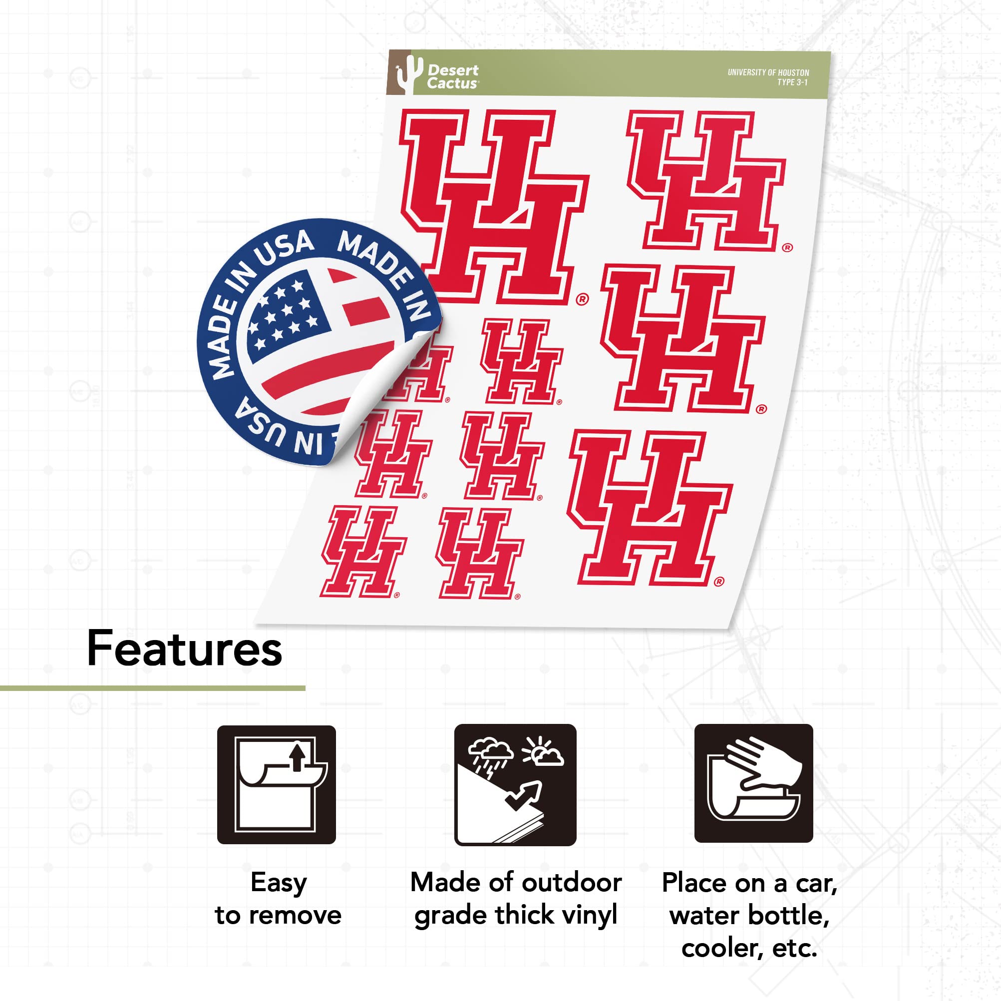 University of Houston NCAA Vinyl Sticker Decal - Waterproof, Durable for Laptop, Water Bottle, Car, Scrapbook (Sheet of 3) - Perfect for School Spirit, College Decor & Fan Gifts