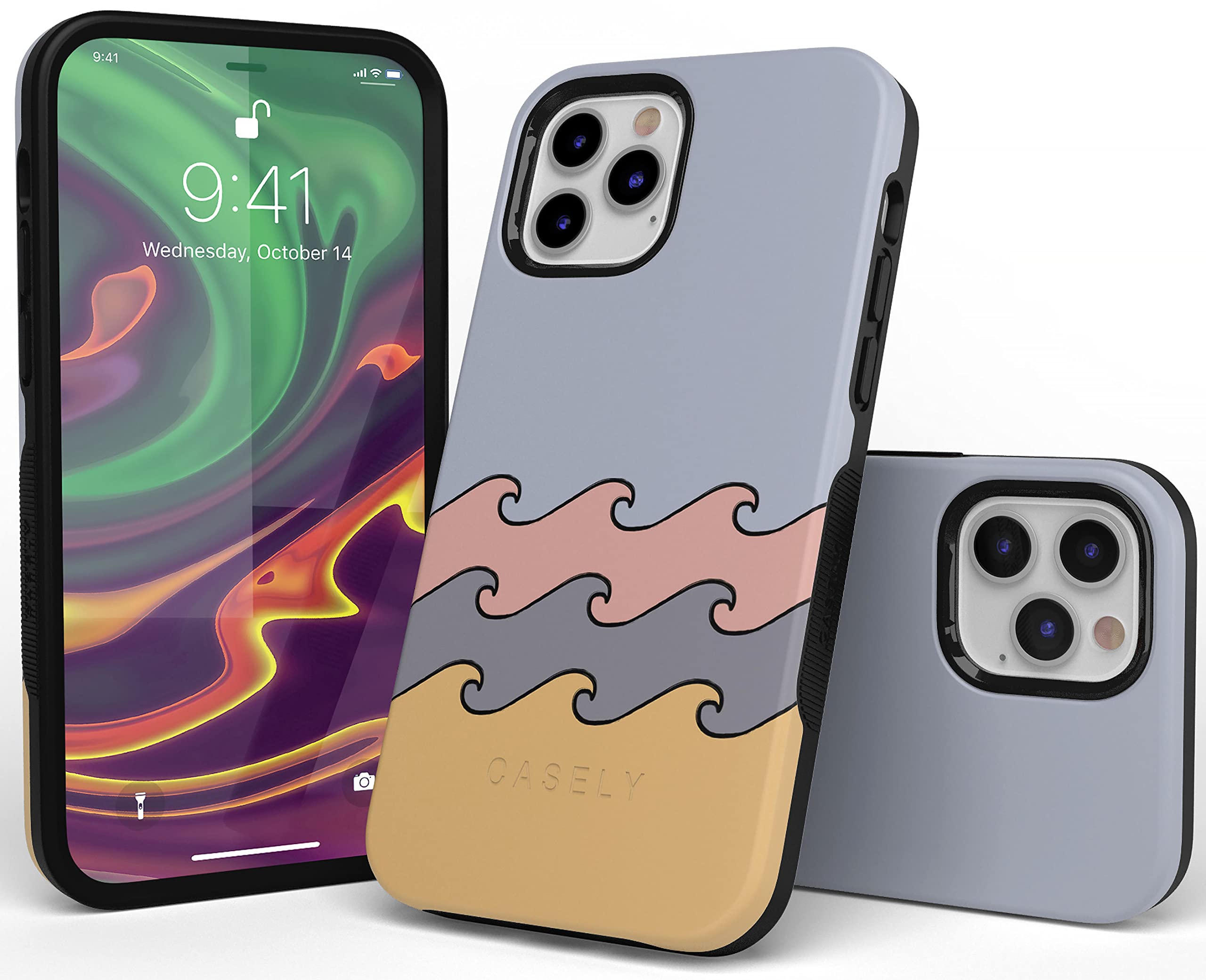 Casely iPhone 11 Pro Max Case with High Tide Layered Ocean Waves Design - Slim Protective Phone Cover for Daily Use, Travel & Outdoor Activities
