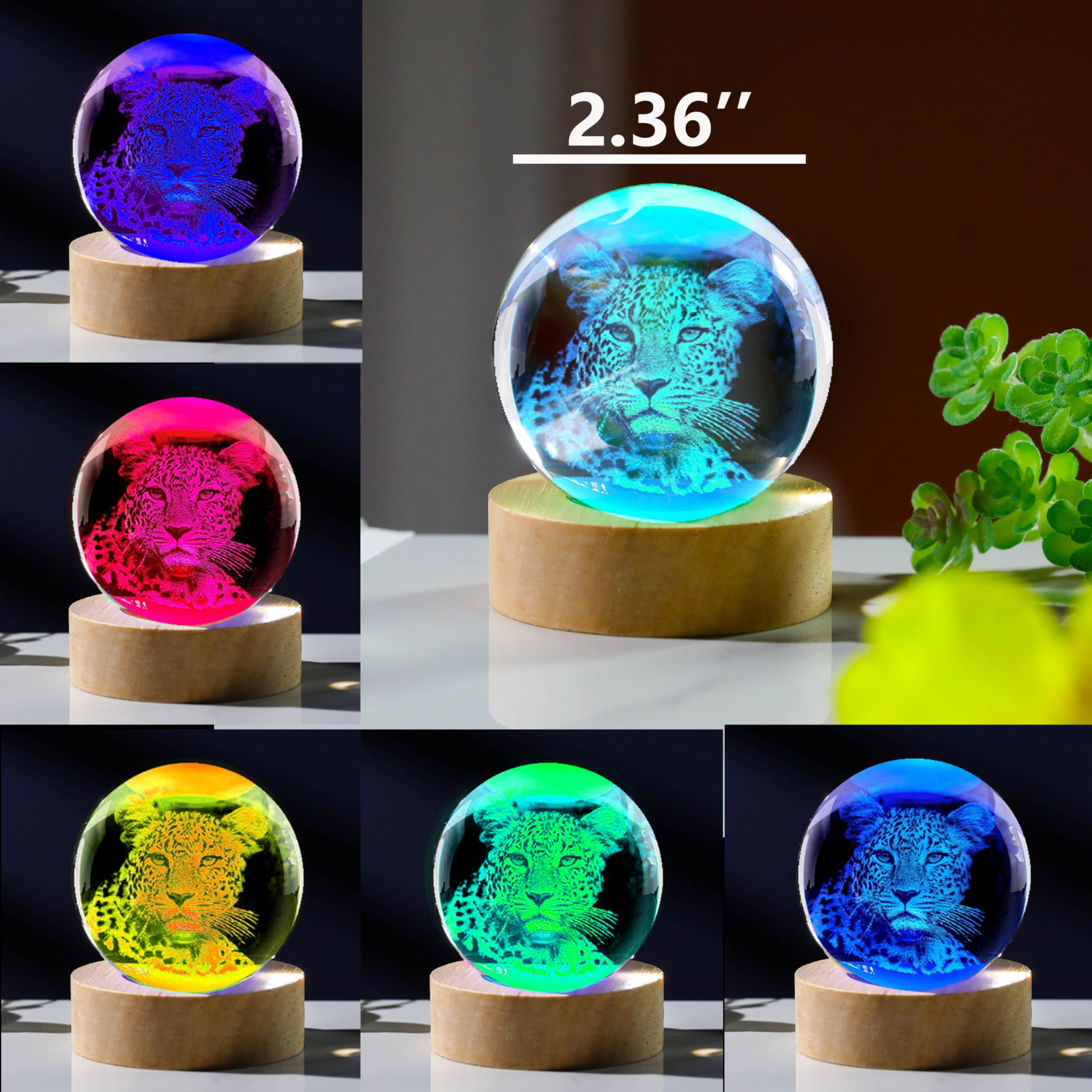 3D Cheetah Crystal Ball 60mm - Handmade Glass Animal Figurine for Women, Cheetah Lovers Gift for Anniversary, Birthday, Best Friend | Home Decor, Office Paperweight, Keepsake Present