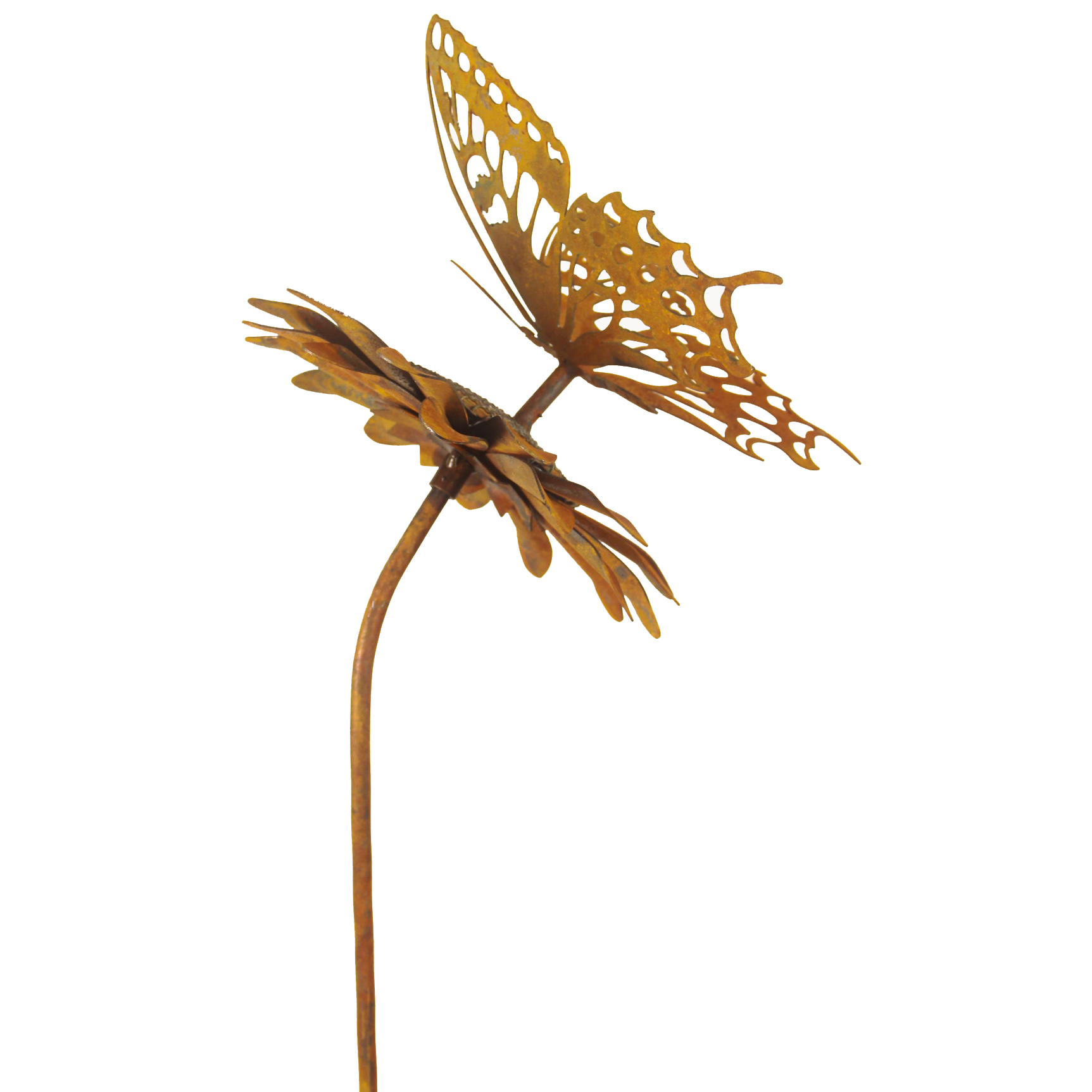W4604 Decorative Garden Stake - Butterfly on Flower Metal Yard Art for Outdoor Lawn & Garden Decor