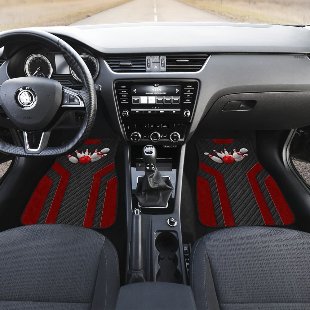 Premium Bowling Themed Car Floor Mats - Metallic Black & Red Design, Non-Slip & Durable for Sedans, SUVs & Trucks - Perfect for Sports Enthusiasts & Bowling Fans