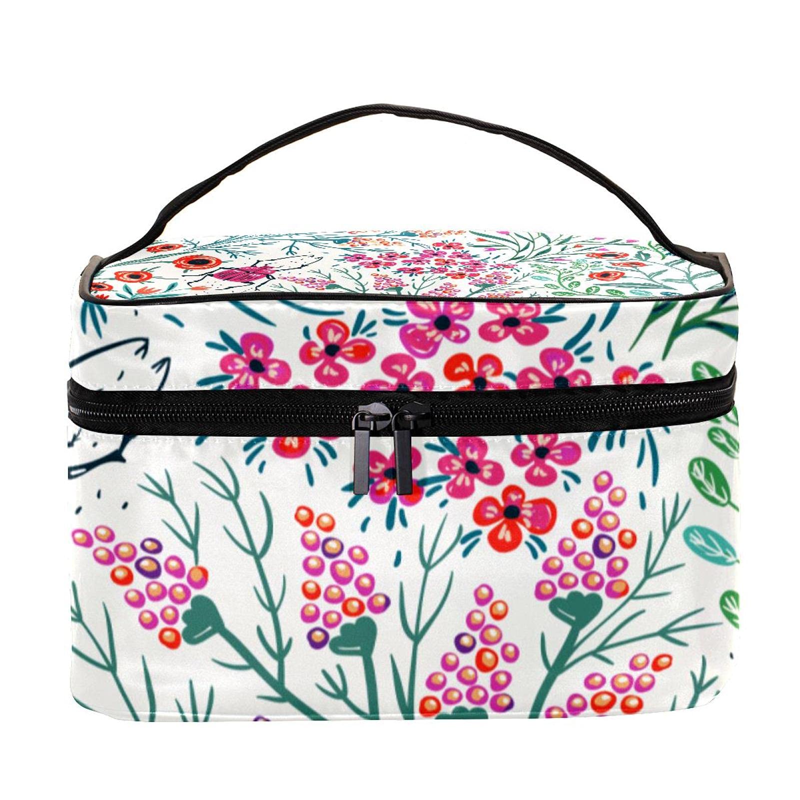 Floral & Insect Print Large Travel Makeup Bag - Waterproof Cosmetic Organizer with Zipper for Women & Girls | Perfect for Vacation, Gym, Beach & Daily Use