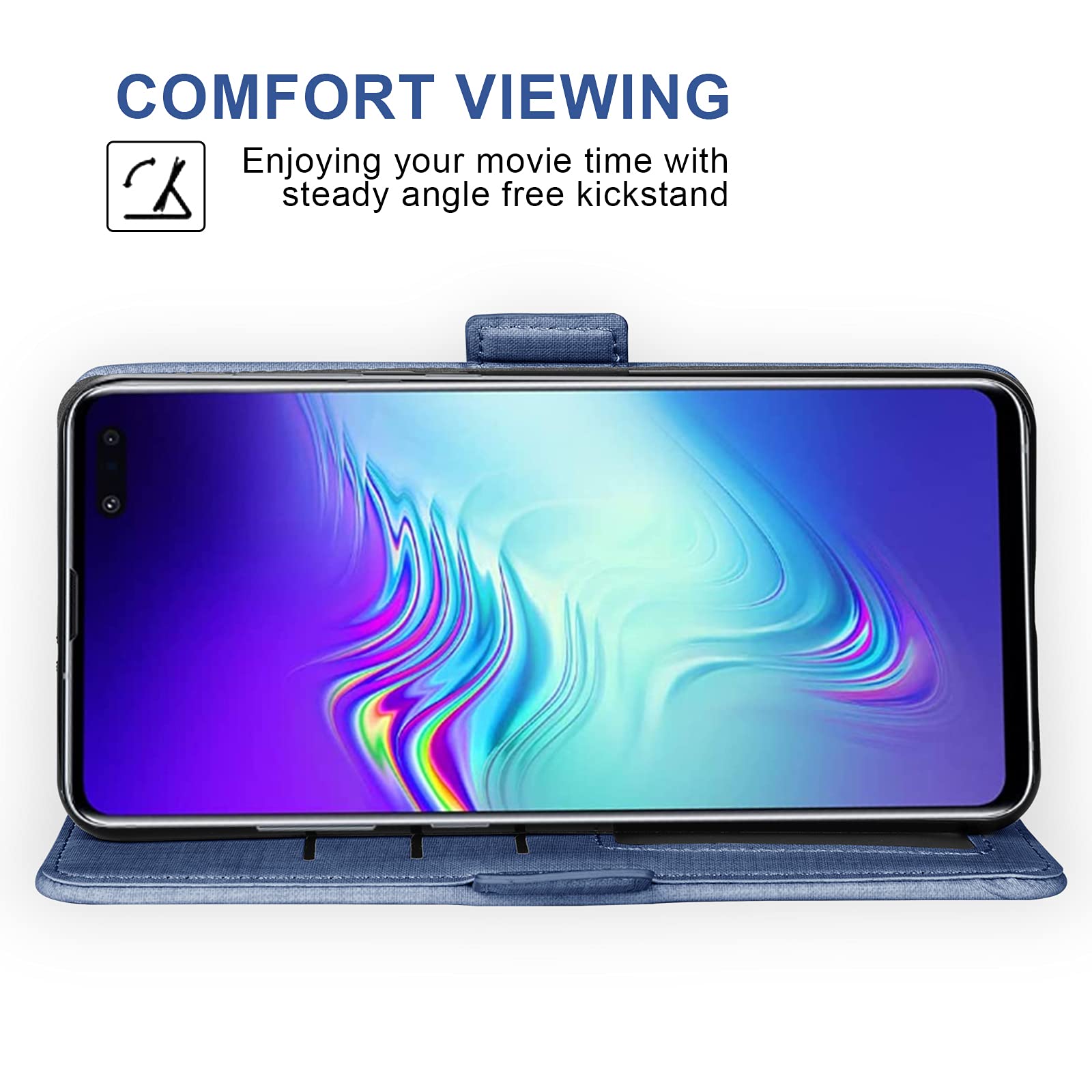 ASUWISH Samsung Galaxy S10 5G Wallet Case with Tempered Glass Screen Protector - Leather Flip Cover with Card Holder & Stand - Compatible with Galaxy S105G/S10 5G - Perfect for Work, Travel & Daily Use (Blue, Unisex)