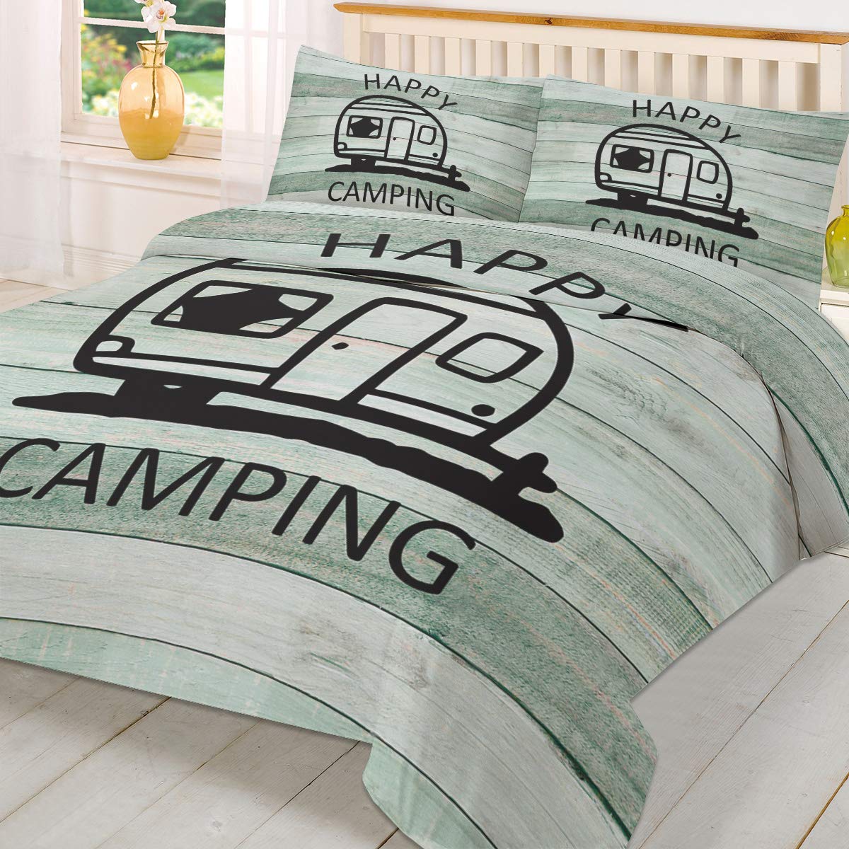 California King Duvet Cover Set - 3 Piece All Season Soft Comforter Cover with 2 Pillowcases | Vintage Green Wood Grain Design | Perfect for Bedroom, Guest Room, Kids Room & RV Camping
