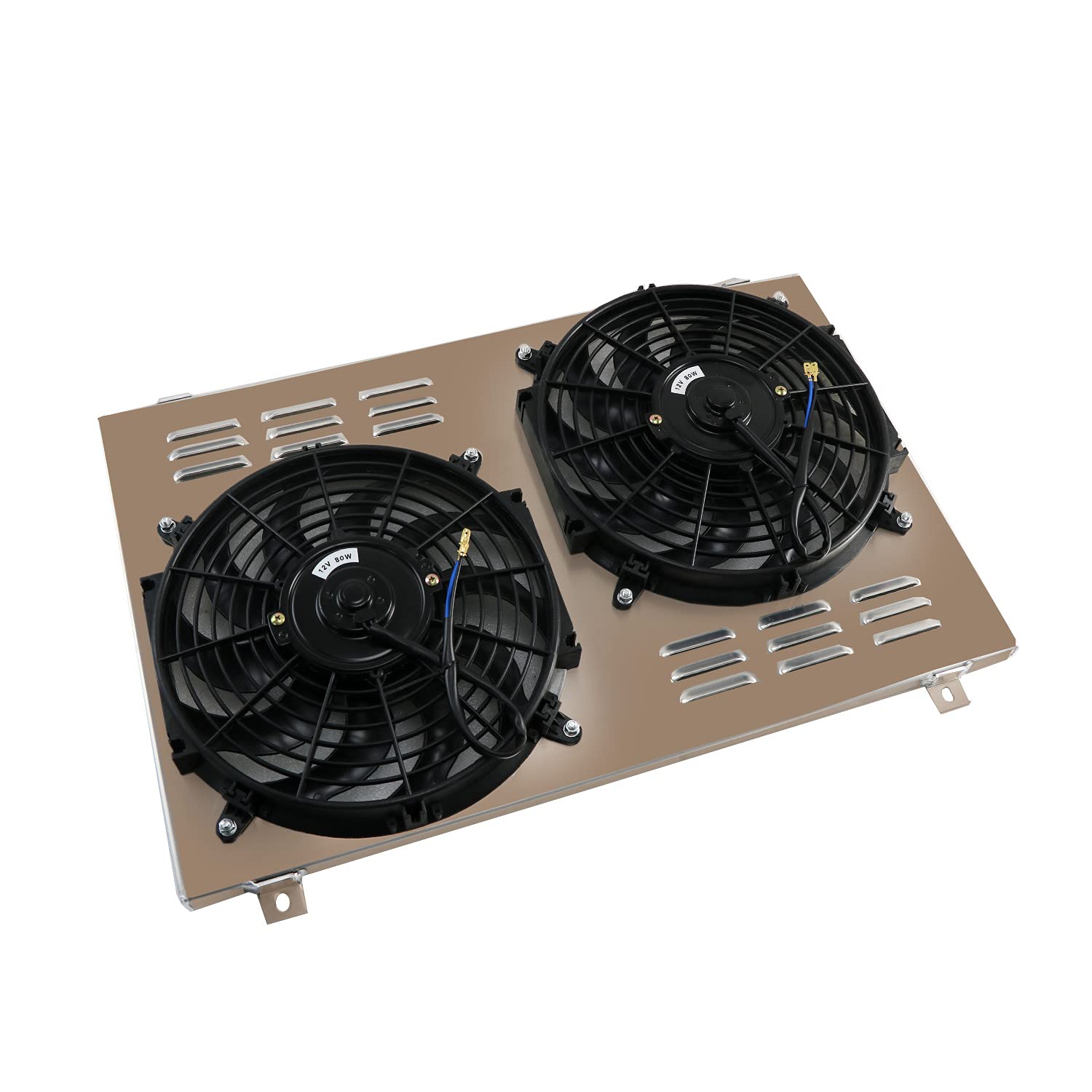 ECMRAD Aluminum Radiator Shroud with 2x12 Inch Cooling Fans for Chevy Corvette C3 1977-1982 (5.0L 5.7L V8) - High Performance Cooling Upgrade for Hot Weather & Racing Scenarios