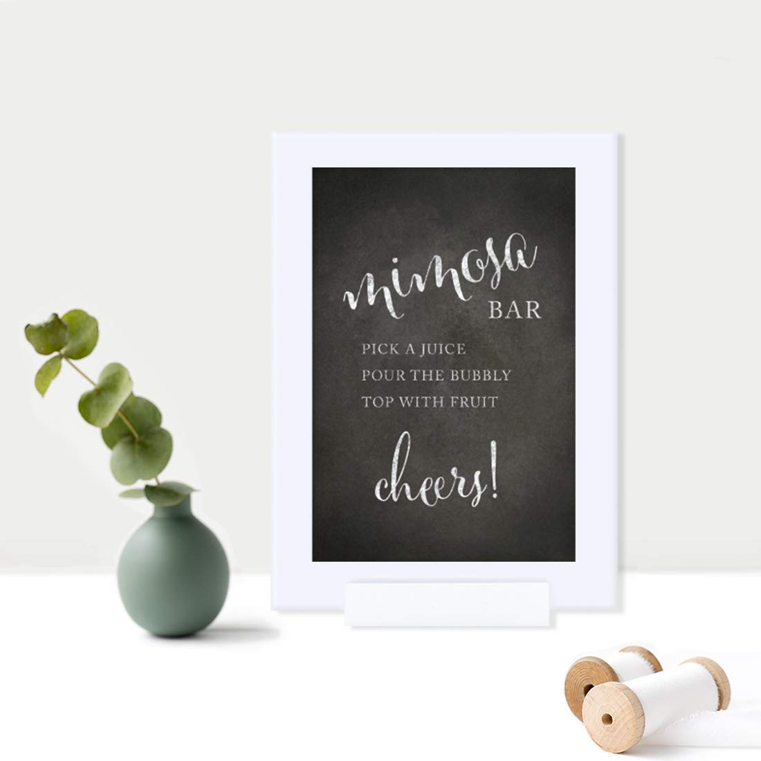 Vintage Chalkboard Wedding Party Signs - 4x6 Inch Framed Mimosa Bar Sign with 'Pick a Juice, Pour Bubbly, Top with Fruit' Design - Perfect for Bridal Showers, Receptions & Dessert Tables - 1-Pack