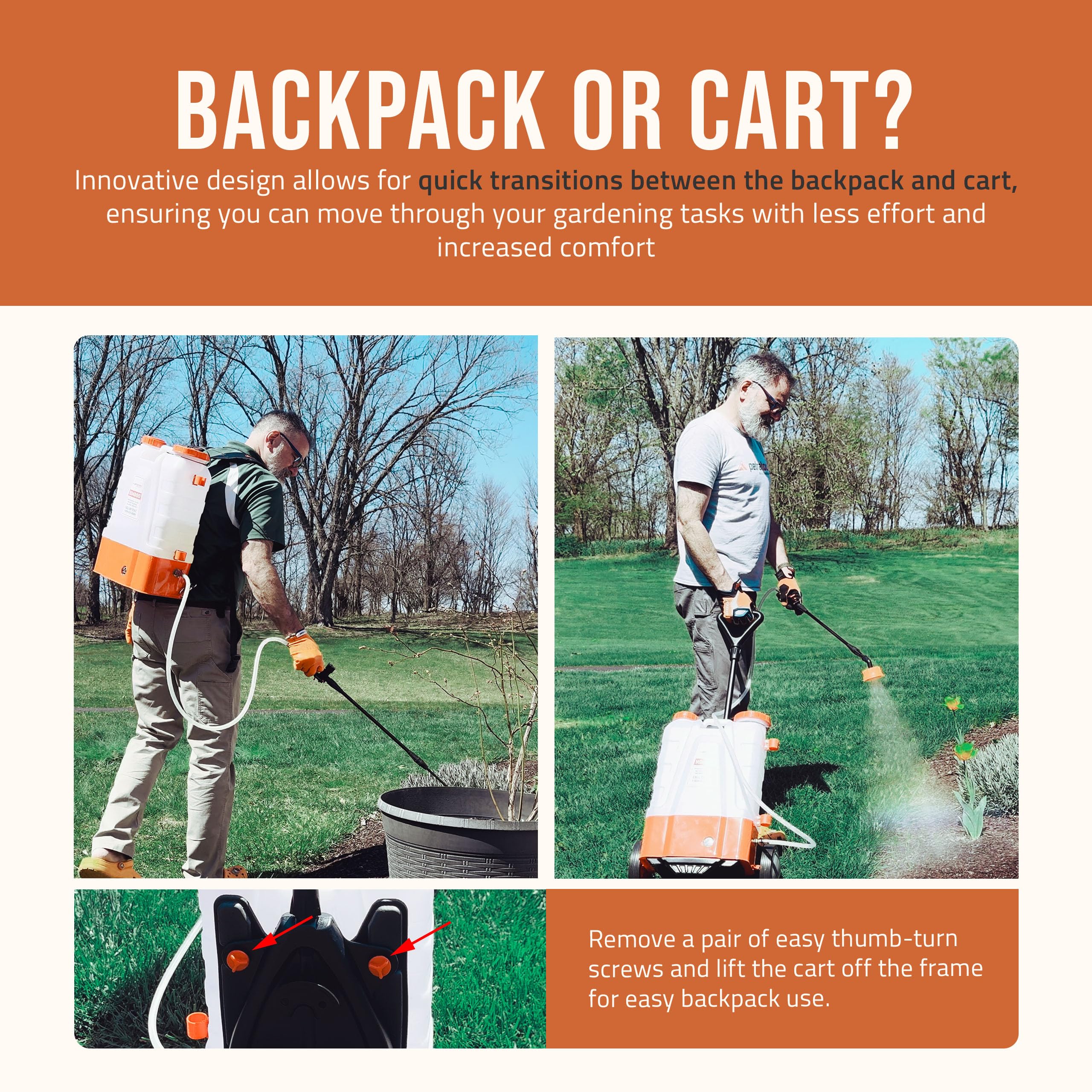 PetraTools 4 Gallon Electric Backpack Sprayer with 6 Spray Nozzles - Battery Powered Garden Sprayer with 6-Hour Runtime & Comfortable Padded Straps - Ideal for Lawn Care, Weed Control, and Pest Spraying (HD4000 with Cart)
