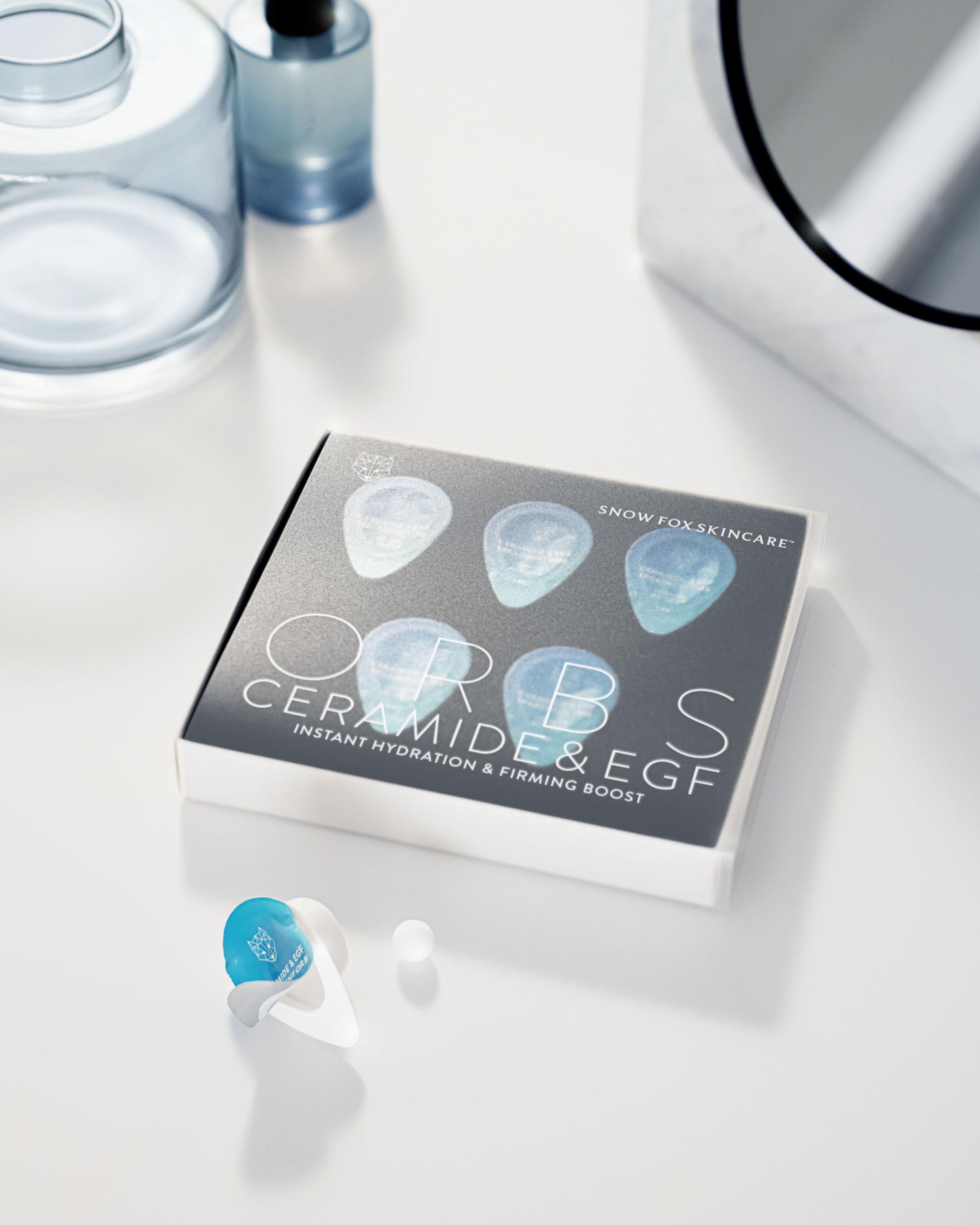 Snow Fox Skincare - Freeze-Dried Ceramide & EGF Facial Serum Orbs | Luxury Anti-Aging Treatment for All Skin Types | Hydrating & Repairing Serum Capsules (5 Count) - Perfect for Night Routine & Travel Skincare
