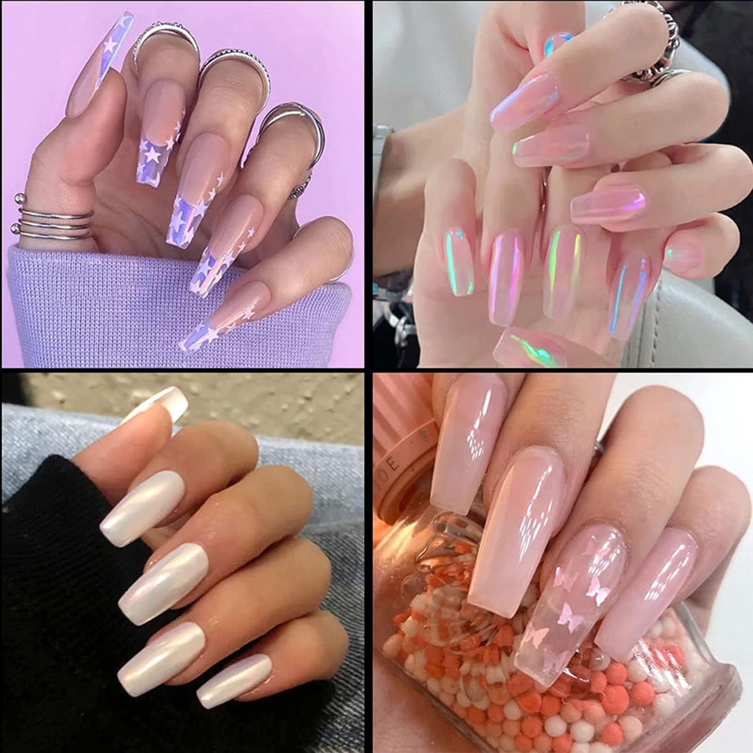 MAPPERZ 100 White Acrylic Nails Kit with 48 Jars Nail Glitter, 1 Nail Glue, 10 Self-Adhesive Nail Tapes, 144 Nail Art Stickers & Nail Stamp - Perfect for DIY Nail Art, Salon Professionals & Home Manicures