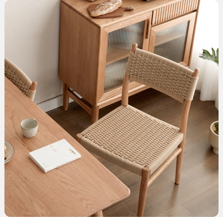 Solid Oak & Cherry Wood Rope Dining Chair - Rustic Farmhouse Style for Kitchen, Dining Room, and Outdoor Patio Seating