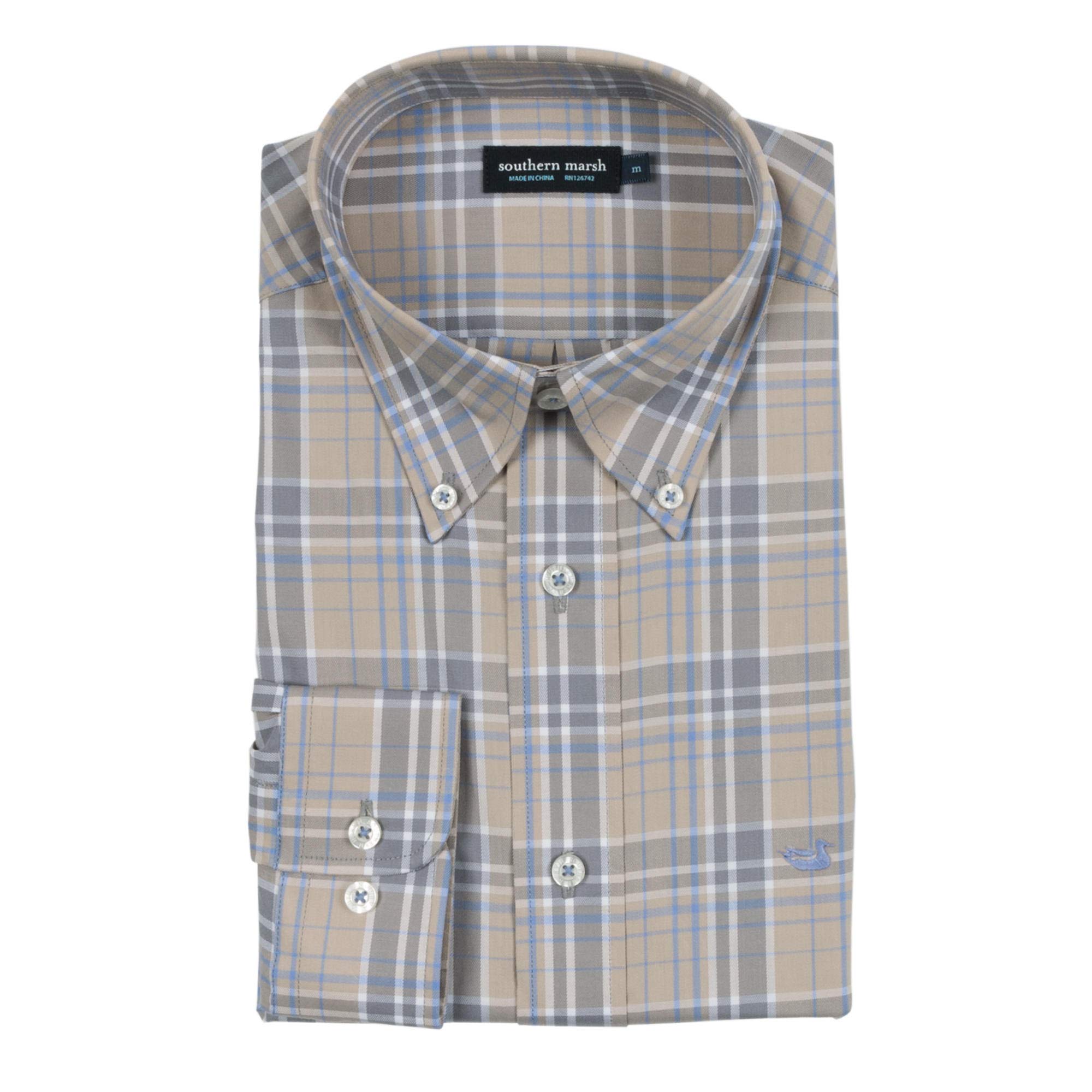 Southern Marsh Lexington Windowpane Dress Shirt for Men - Classic Oxford Button Down Business Casual Shirt for Office, Wedding & Formal Events