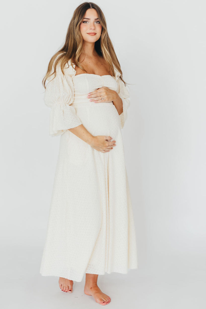 Corrine Tiered Sleeve Maxi Dress with Pockets in Ivory Cream - Bump Friendly Maternity Dress for Pregnancy, Nursing & Postpartum - Perfect for Baby Showers, Beach Vacations & Summer Weddings