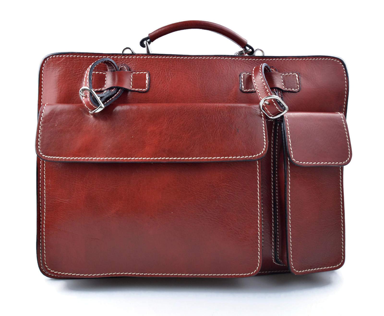 Premium Genuine Leather Shoulder Bag for Women & Men - Business Briefcase, Messenger Bag, Office Document Folder - Stylish Carry On Work Bag (Red) - Perfect for Business Travel, Commuting & Professional Meetings