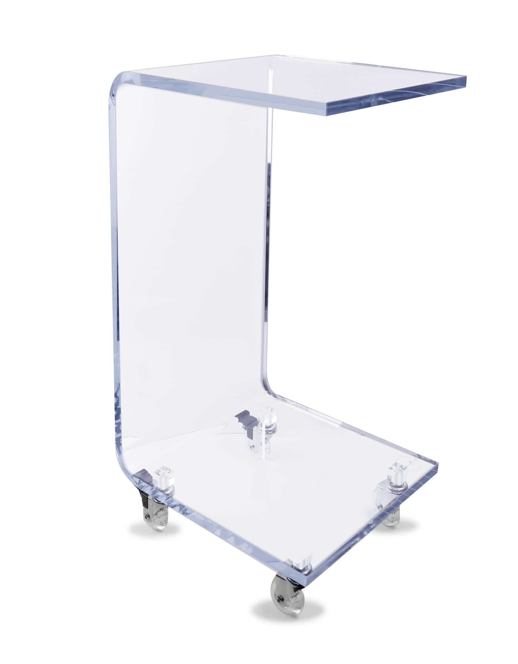 Designstyles Acrylic C-Shaped Side Table with Wheels - Modern Small End Table for Living Room, Sofa & Bedroom - Versatile as Drink Holder, TV Tray & Laptop Stand - Blue Edge Accent - Perfect for Small Spaces, Home Office & Apartment Decor
