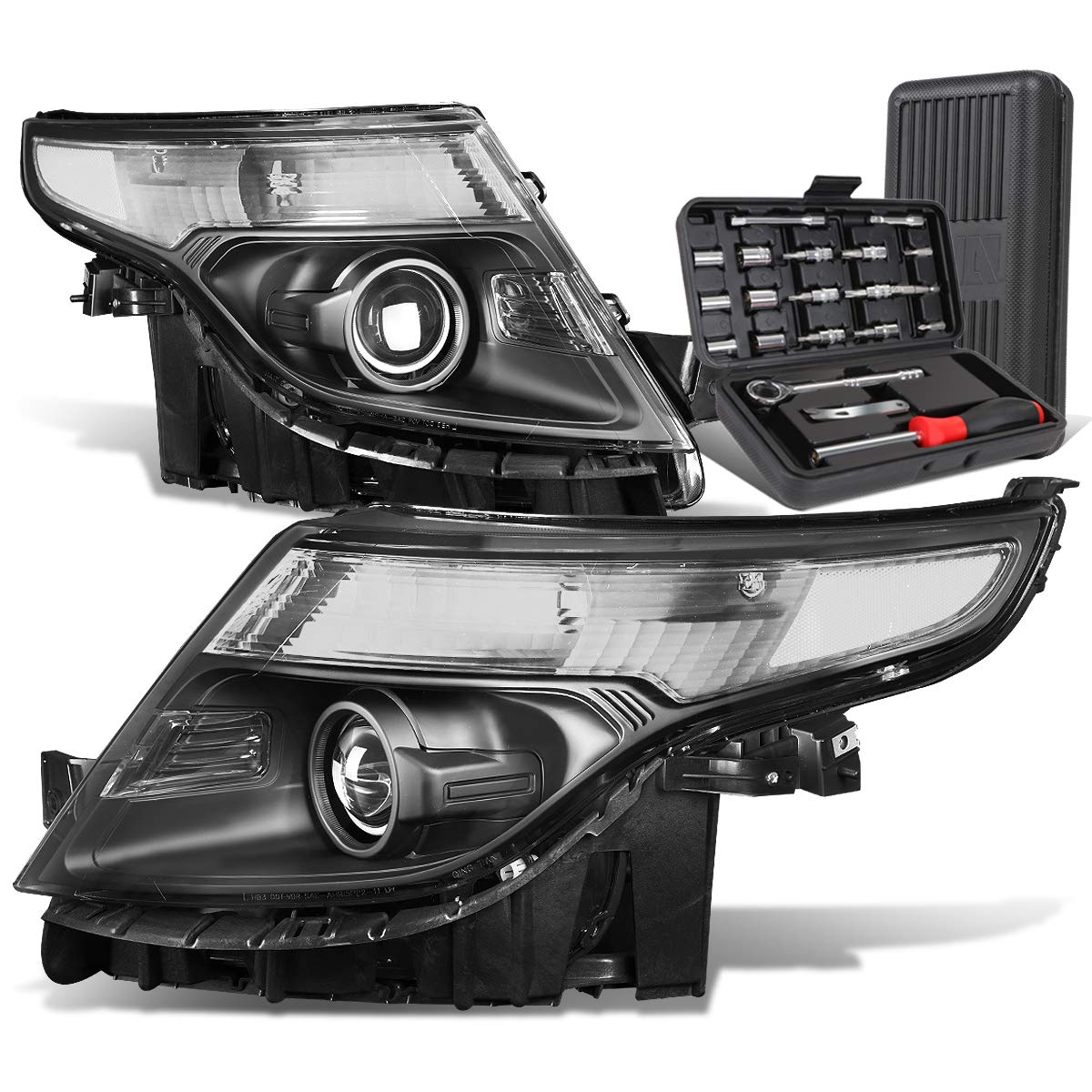 Auto Dynasty Black Housing Clear Corner Projector Headlight Lamps with Tool Kit - Compatible with Ford Explorer 2011-2015 | Upgrade Your Night Driving & Off-Road Adventure Lighting