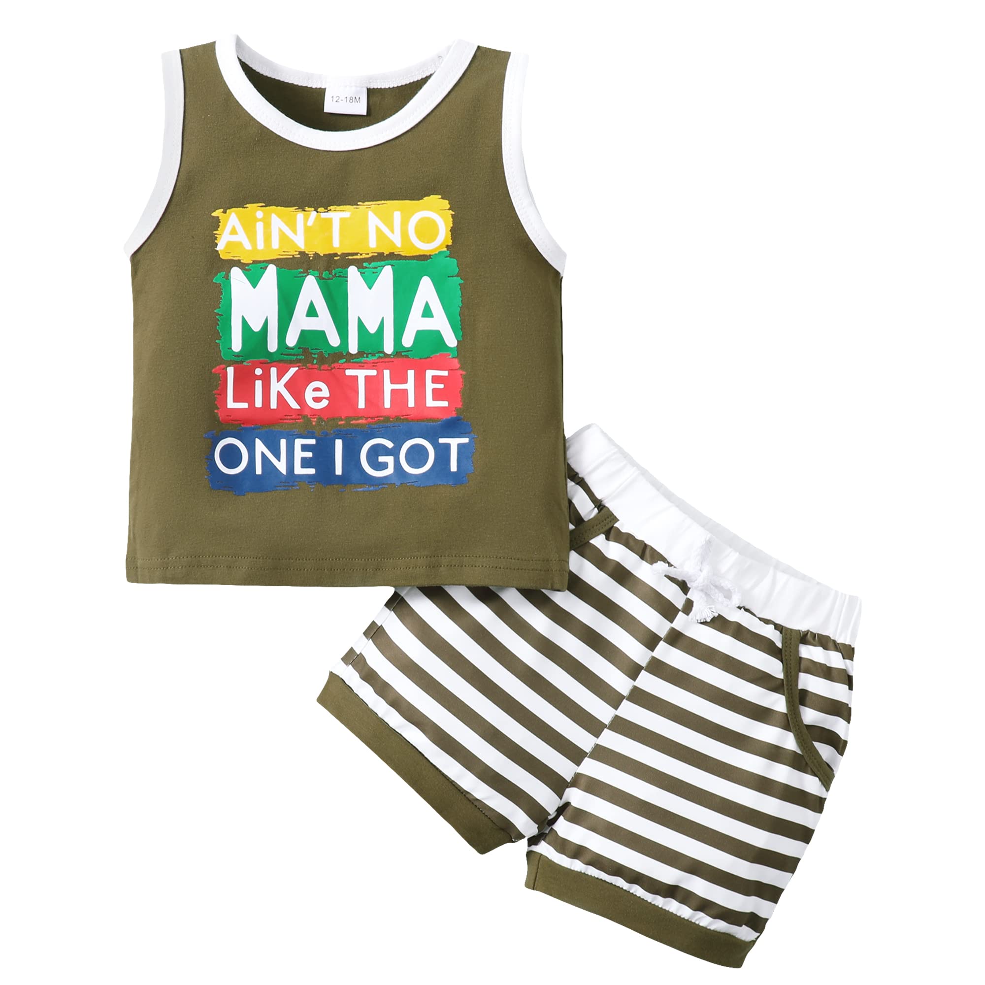 YOUNGER STAR Boys' 2-Piece Summer Outfit - Striped Shorts & Top Set | Toddler & Baby Boy Casual Clothes for Beach, Park & Playtime