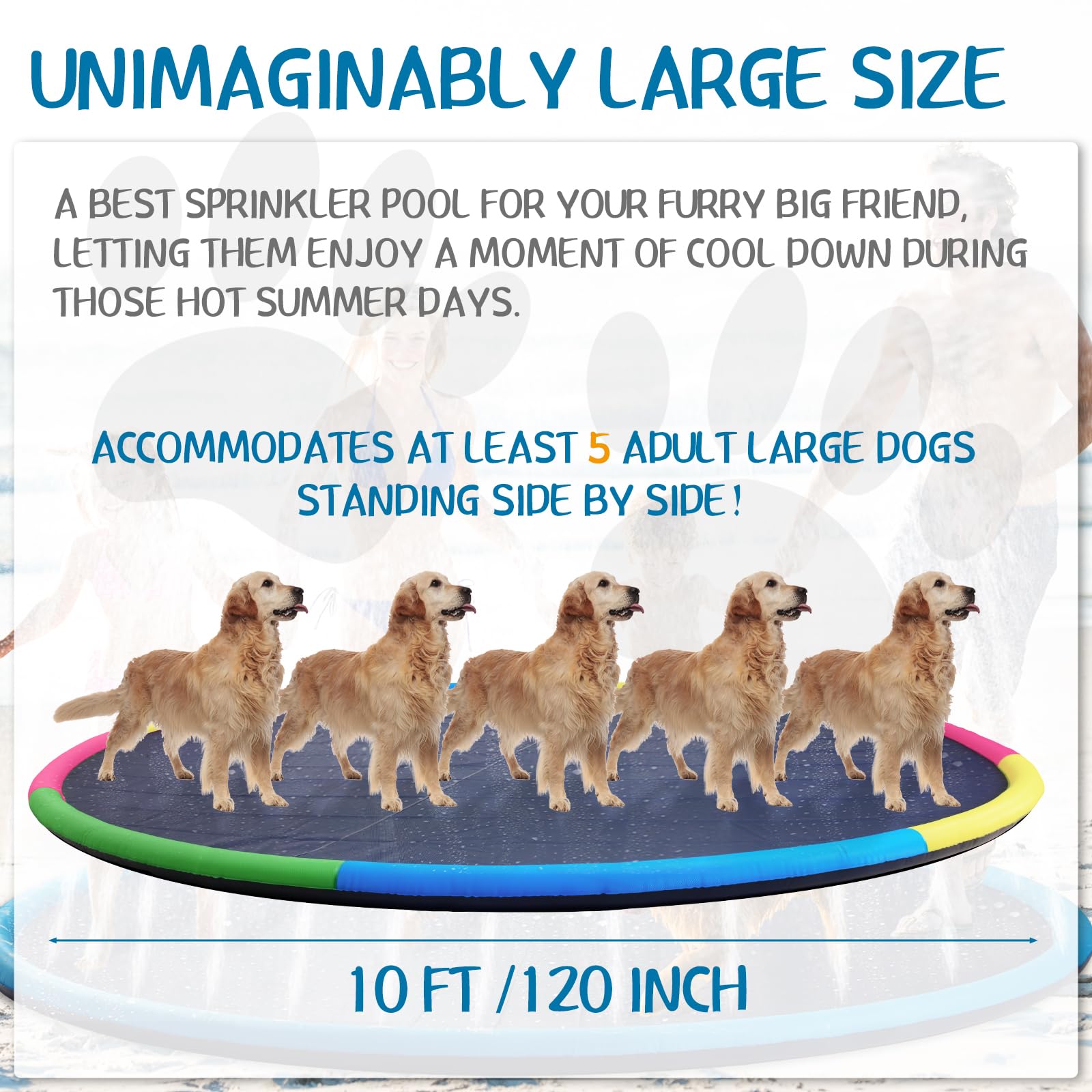Lewtemi 10ft Extra Large Non-Slip Splash Pad - 120 Inch Giant Thickened Sprinkler Pool for Adults, Kids & Pets | Summer Outdoor Water Toy, Backyard Fountain Play Mat for Family Fun (Lovely Style) | Perfect for Birthday Parties, BBQ Gatherings & Pet Playtime