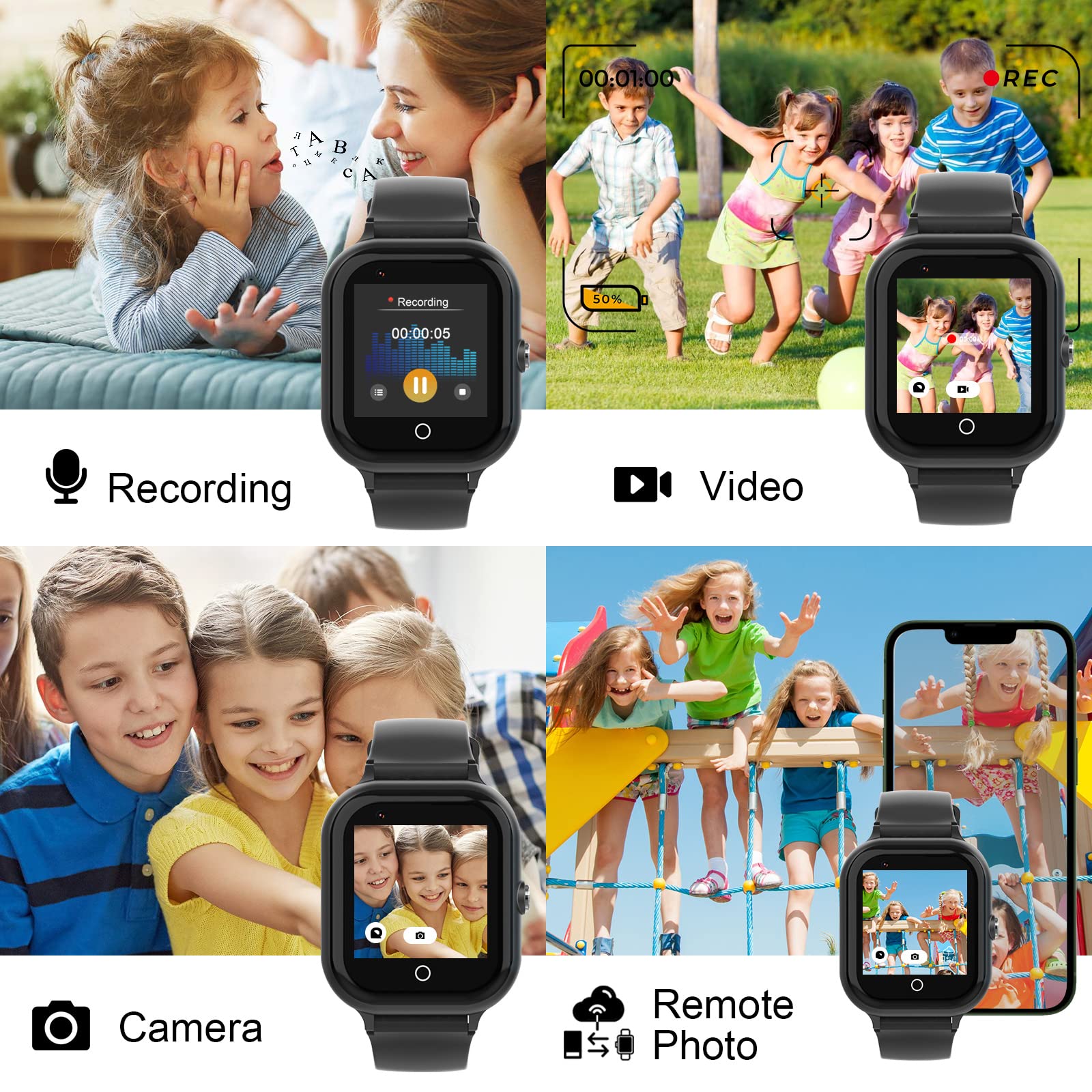 Wonlex 4G Kids Smart Watch with GPS Tracker, SIM Card, SOS Camera, Video & Voice Calling - School Mode for Boys & Girls Ages 4-12 - Perfect Birthday Gift for Children (Black) | Ideal for Safety Tracking, Communication & School Use