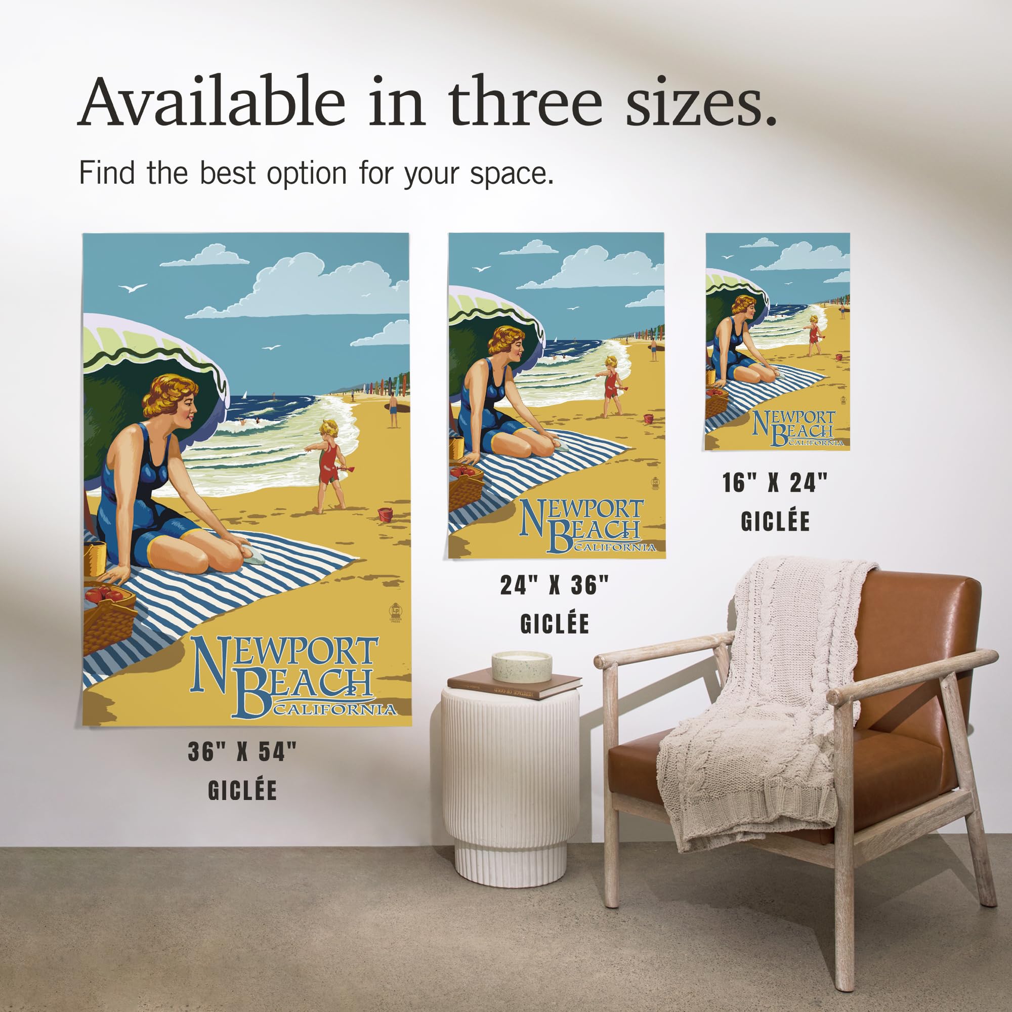 Lantern Press 16x24 Inch Giclee Art Print - Newport Beach California Coastal Wall Decor - Woman on Beach Painting for Living Room, Bedroom & Office