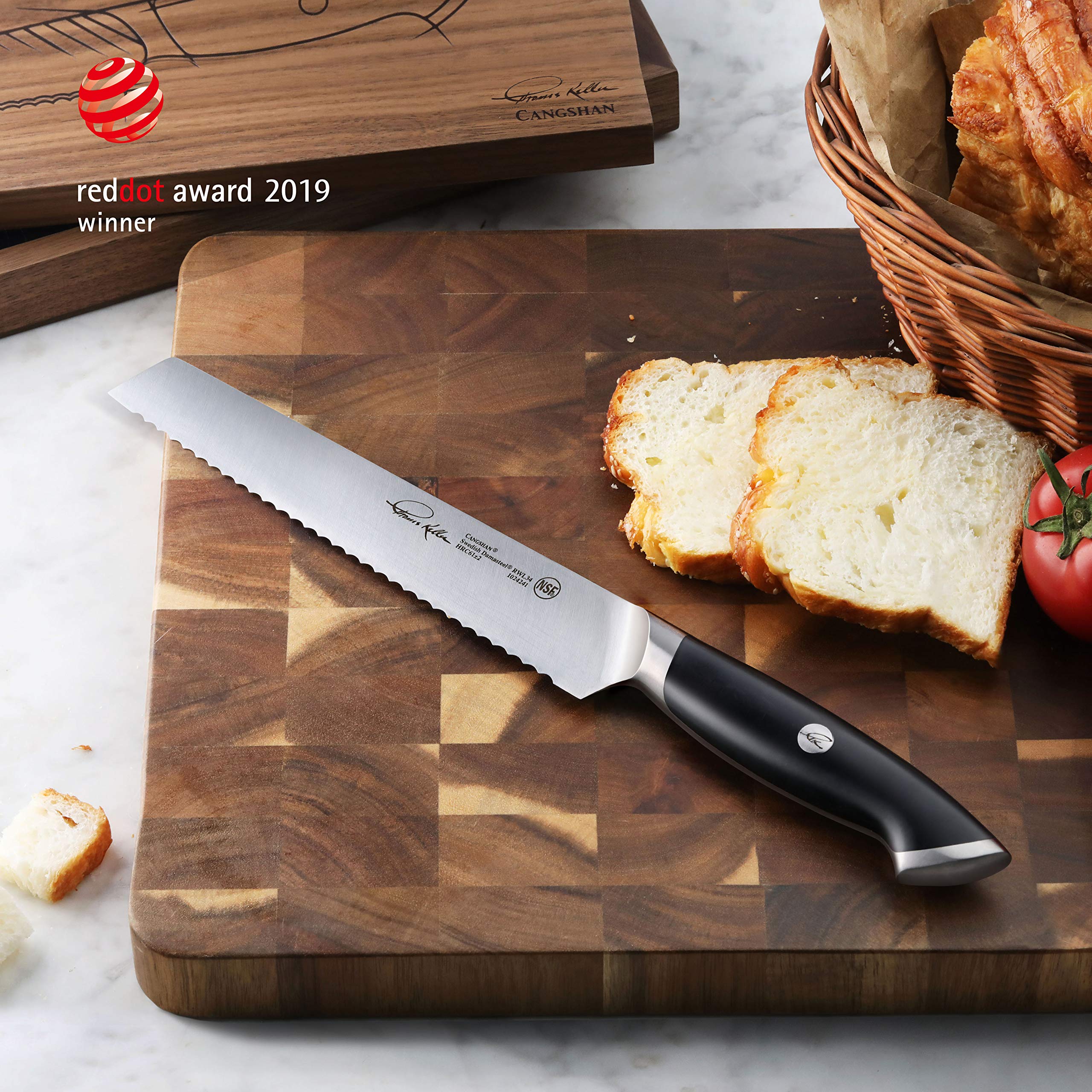Cangshan Thomas Keller Signature 8-Inch Swedish Powder Steel Forged Bread Knife - Professional Chef's Black Slicing Knife for Artisan Bread, Baguettes, and Pastries | Perfect for Home Bakers & Culinary Enthusiasts
