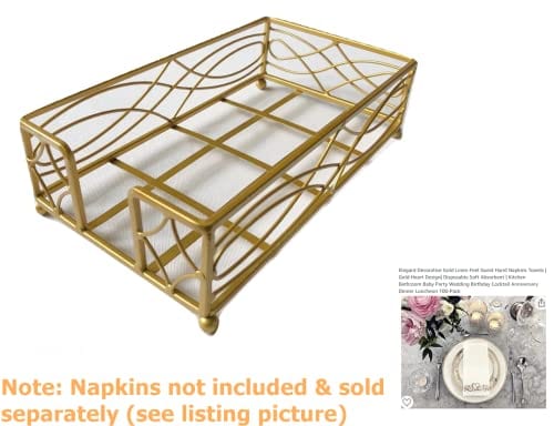 Premium Gold Elegant Napkin Holder & Paper Towel Tray - Durable Guest Hand Towel Storage Caddy for Bathroom, Kitchen, Dining Table - Perfect for Weddings, Parties, Hotels & Office Decor - Indoor & Outdoor Use