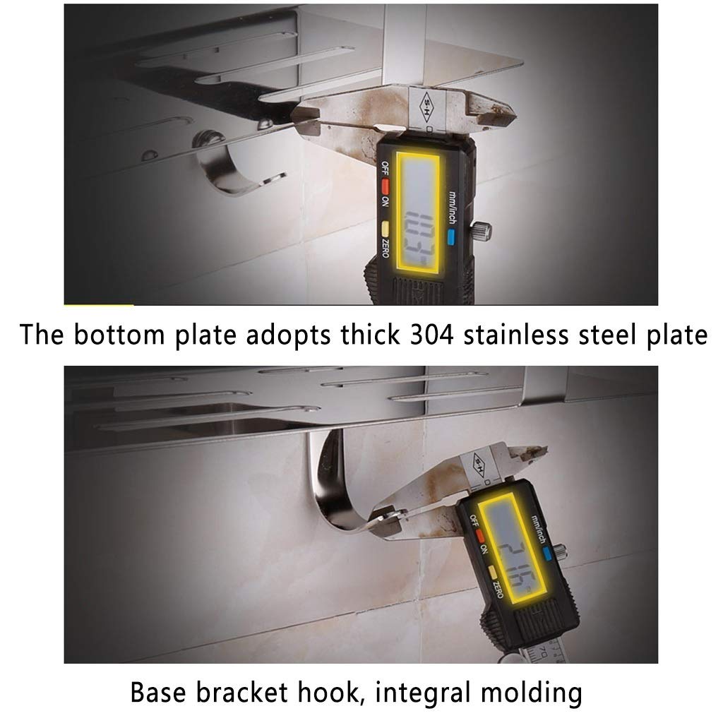 Stainless Steel Floating Shelves for Bathroom & Kitchen - Wall-Mounted Shower Storage Rack with Double Layer Design - Perfect for Organizing Spices, Toiletries & Bath Essentials (Size: Double Layer) - Ideal for Small Space Organization in Bathrooms, Showers & Kitchens