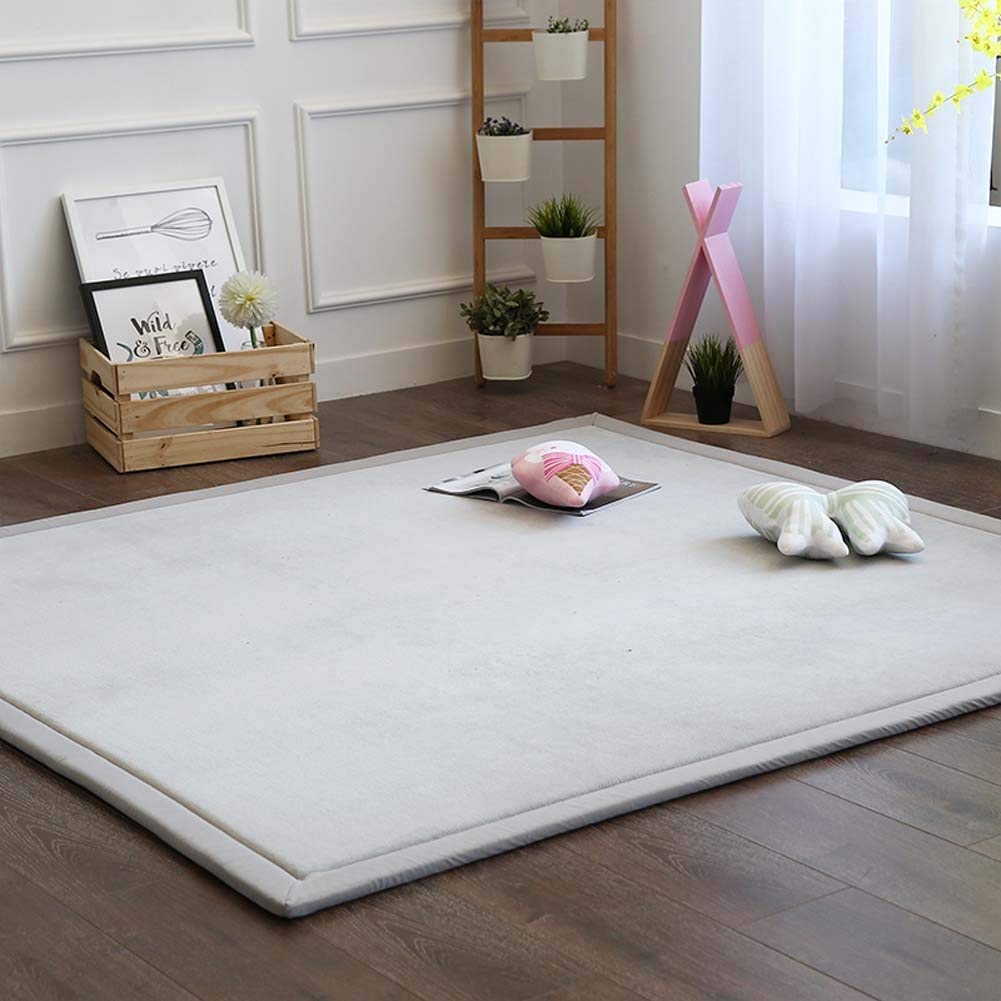 Soft Coral Velvet Baby Play Mat - 6.6x8ft Non-Slip Nursery Rug for Toddlers & Kids Room | Crawling Mat, Yoga Exercise Pad | Perfect for Playtime, Learning & Floor Activities (Gray)