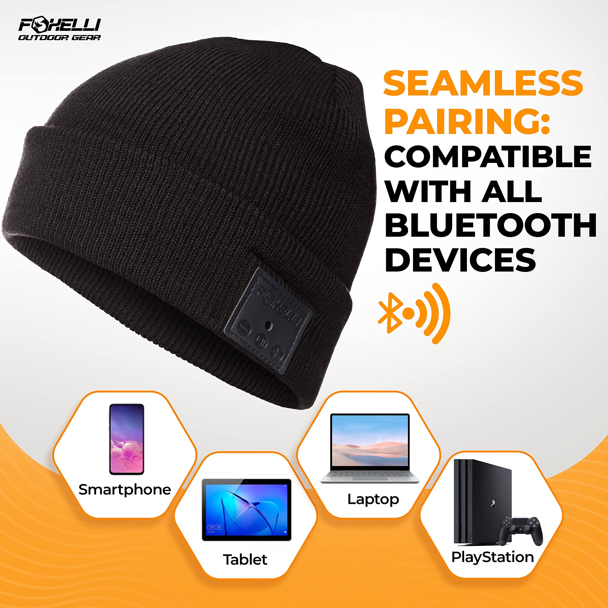 Foxelli Bluetooth Beanie Hat with Built-in Headphones - Wireless Winter Beanie for Men & Women - Perfect Tech Gift for Music Lovers, Runners & Outdoor Activities