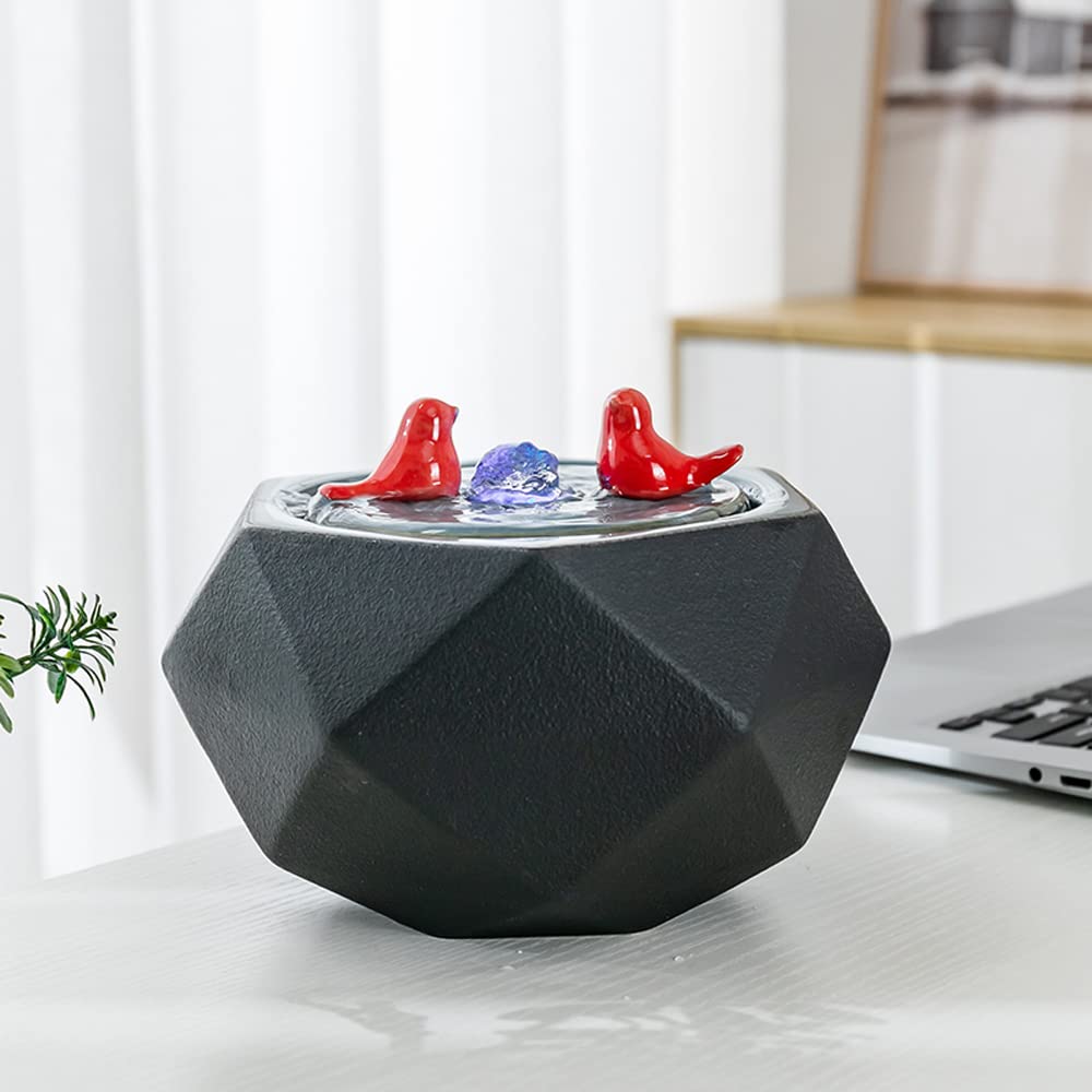 Ceramic Tabletop Fountain - Indoor Water Fountain for Home, Office & Desk Decor - Relaxing Zen Fountain for Stress Relief (Black) | Perfect for Living Room, Bedroom & Workspace