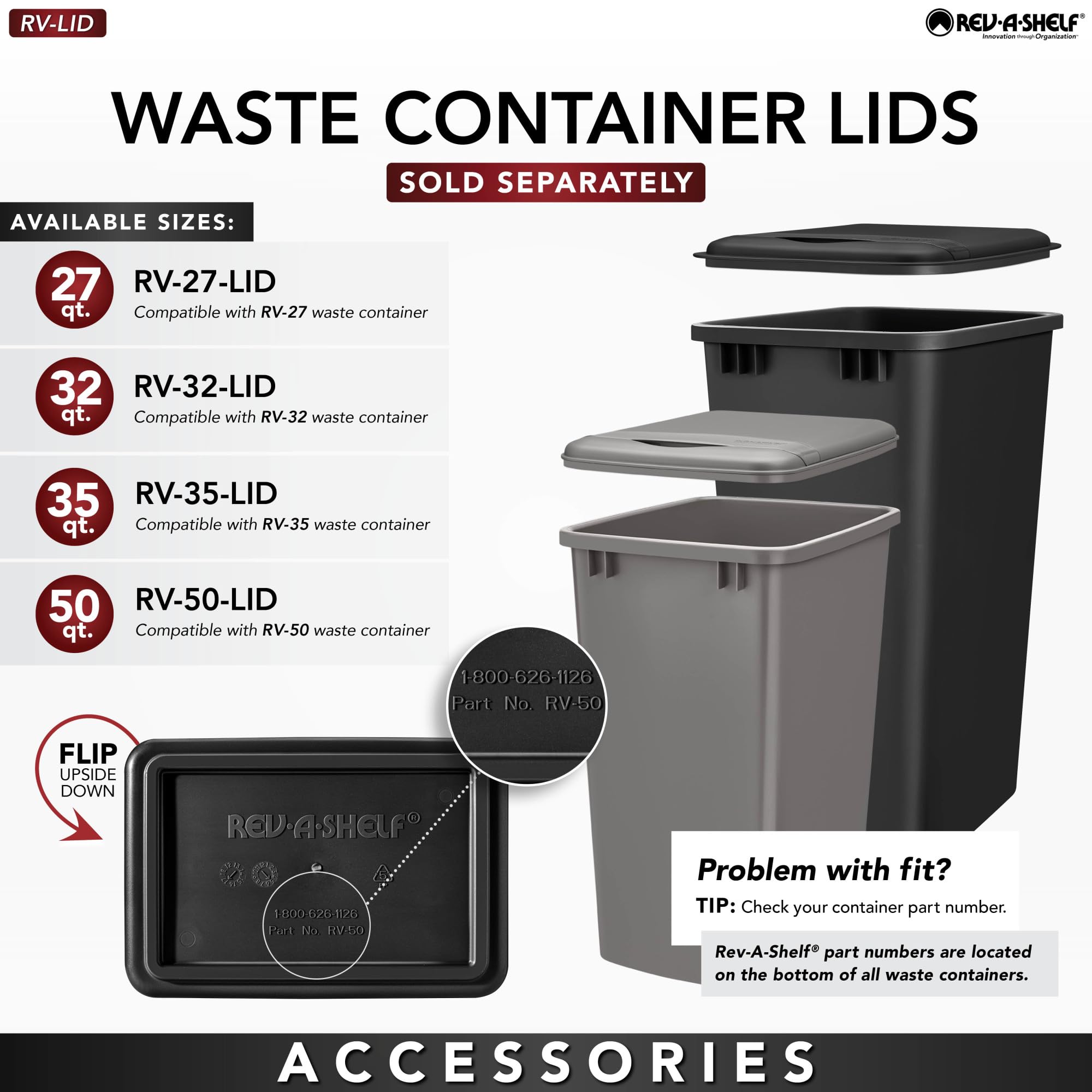 Rev-A-Shelf 35 Quart Replacement Container (Orion Gray) - Standard Size Pull-Out Trash Can for Kitchen Cabinets - Perfect for Waste Management & Recycling Organization in Home Kitchens