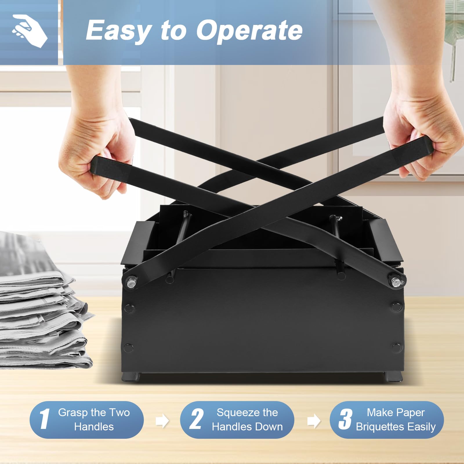 Eco-Friendly Newspaper Briquette Maker - Manual Paper Log Press for Fireplace, Wood Stove & Camping - DIY Heating Fuel Brick Maker for Home & Outdoor Use
