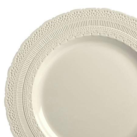 720-Piece Heavyweight Vintage Disposable Plastic Plate Set with Silverware (120 Guest) - Ivory Chateau & Gold Silverware for Weddings, Parties, and Special Events