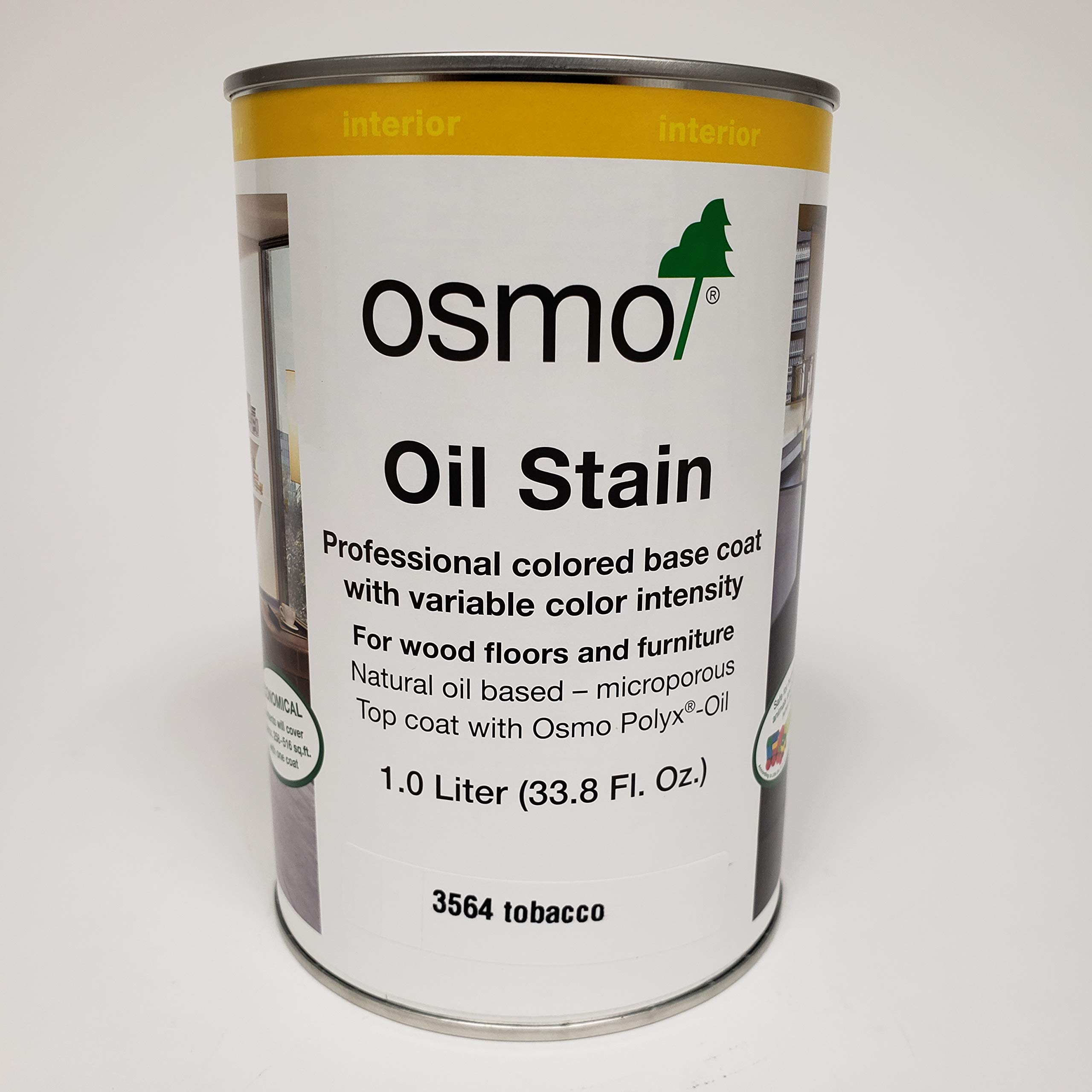 Osmo Oil Stain 3564 Tobacco - 1 Liter Wood Stain for Furniture, Floors & Cabinets - Natural Wood Finish & Protection