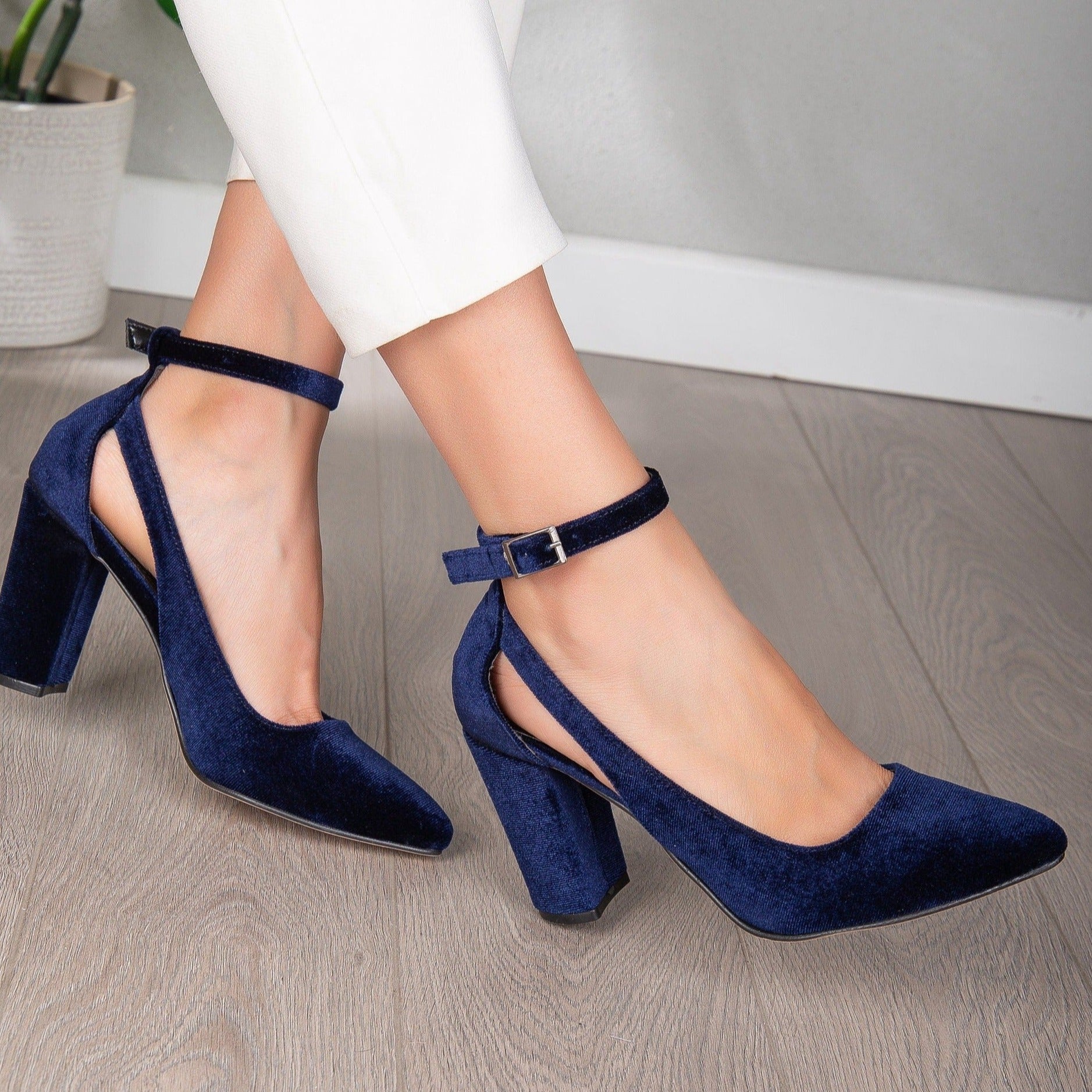 Colette Dark Blue Velvet Shoes for Women - Elegant & Comfortable Velvet Dress Shoes for Parties, Weddings & Special Occasions
