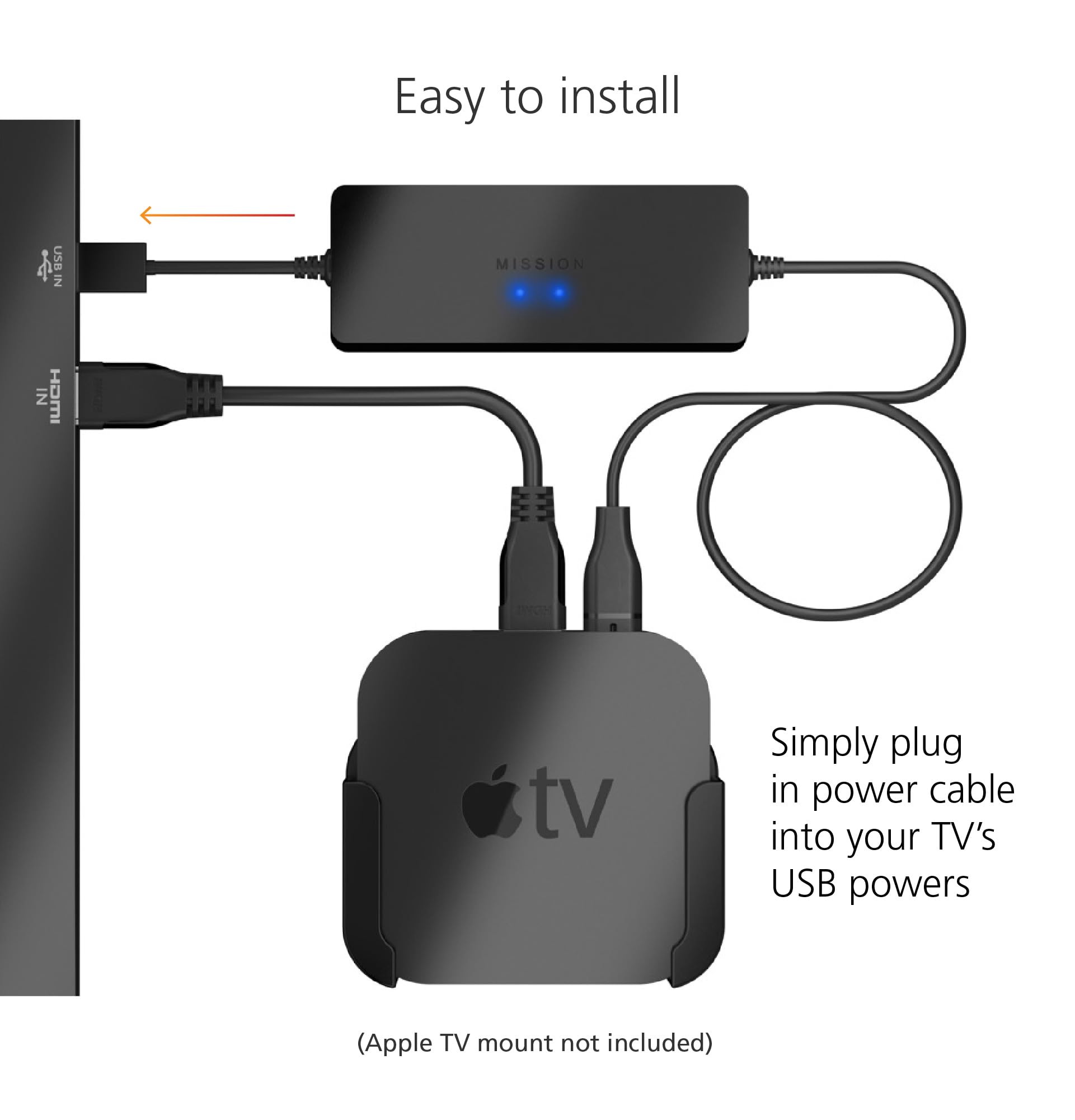 Original Title: Mission USB Power Cable for Apple TV (Power Apple TV Directly from Your TV USB Port)   Optimized Title: **Mission USB Power Cable for Apple TV - Direct TV USB Port Charging | Fast & Reliable Power Supply for Streaming & Entertainment**